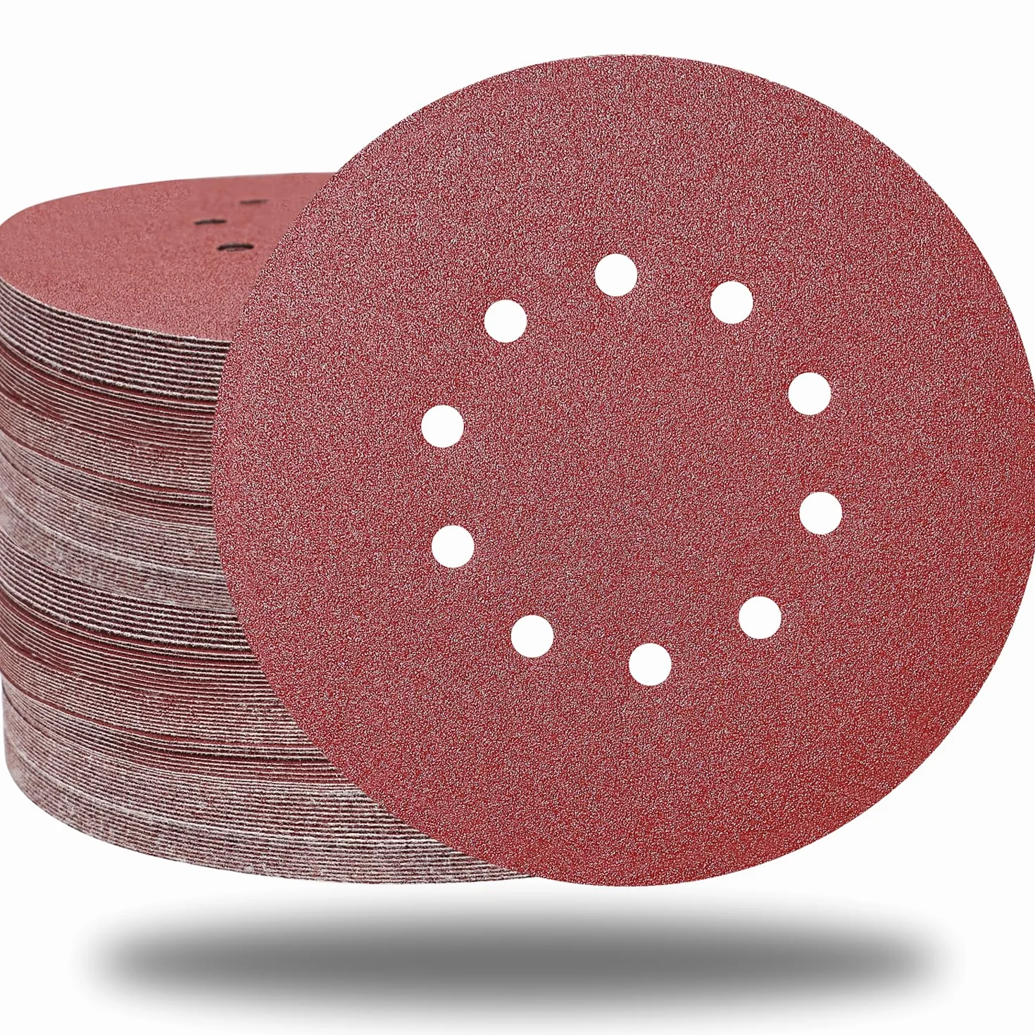 100 szt. 24 cm, 10 otworów, haczyki i pętelki, tarcze szlifierskie do płyt kartonowo-gipsowych, po 20 szt., 60, 80, 120, 150, 240, papier szlifierski