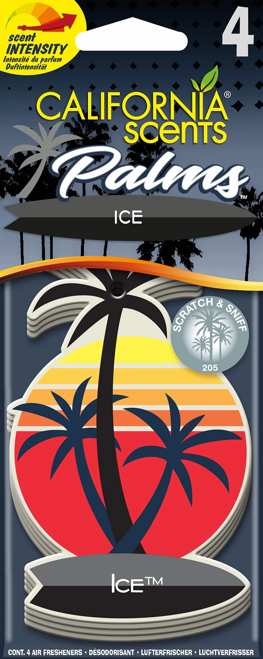California Car Scents AC CS AMBIENTADOR COCHE Palmera Papel 4UDS Hielo