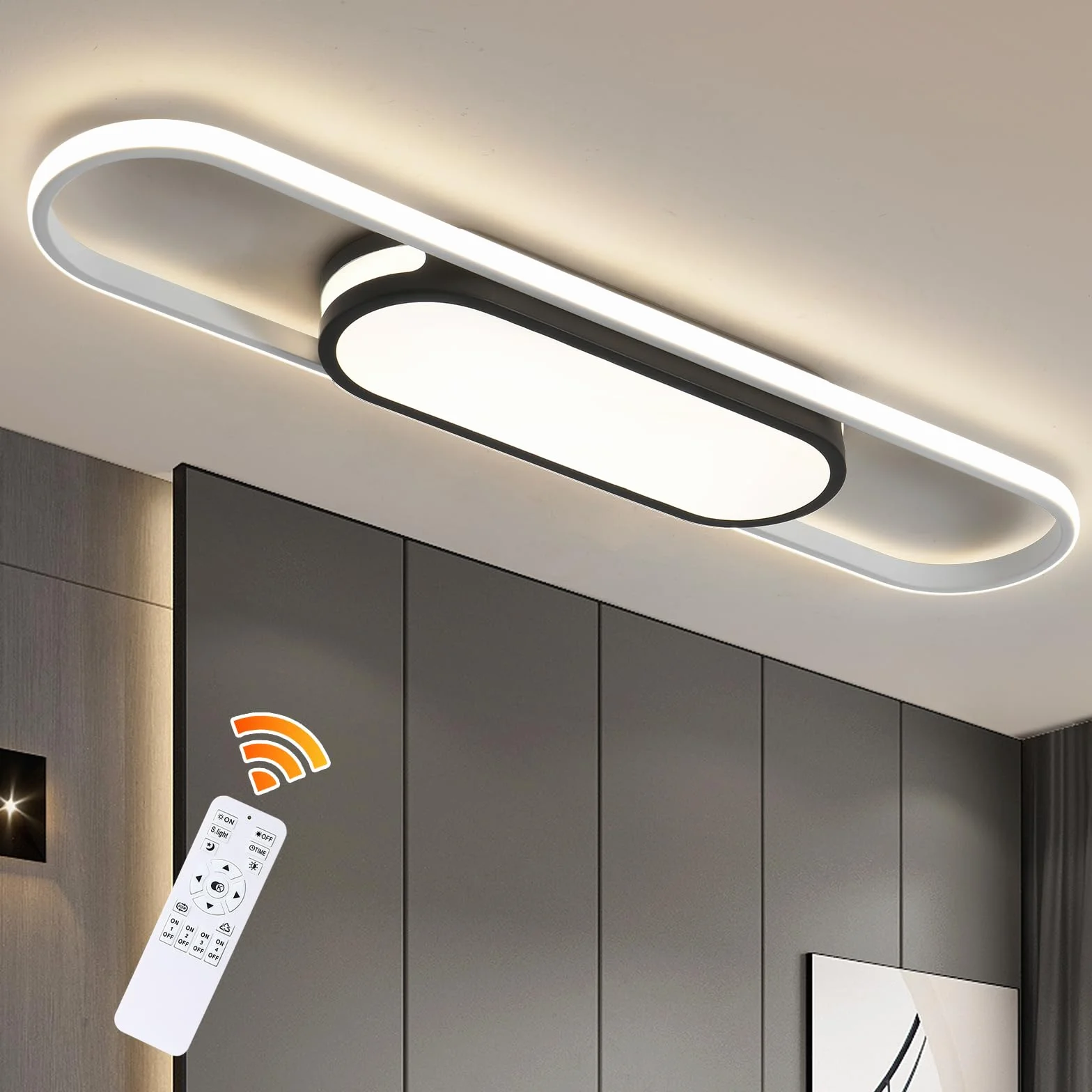 Oninio Nowoczesna lampa sufitowa LED do zanurzania z pilotem zdalnego sterowania oprawy sufitowe do salonu, kuchni, jadalni, sypialni, 80 cm