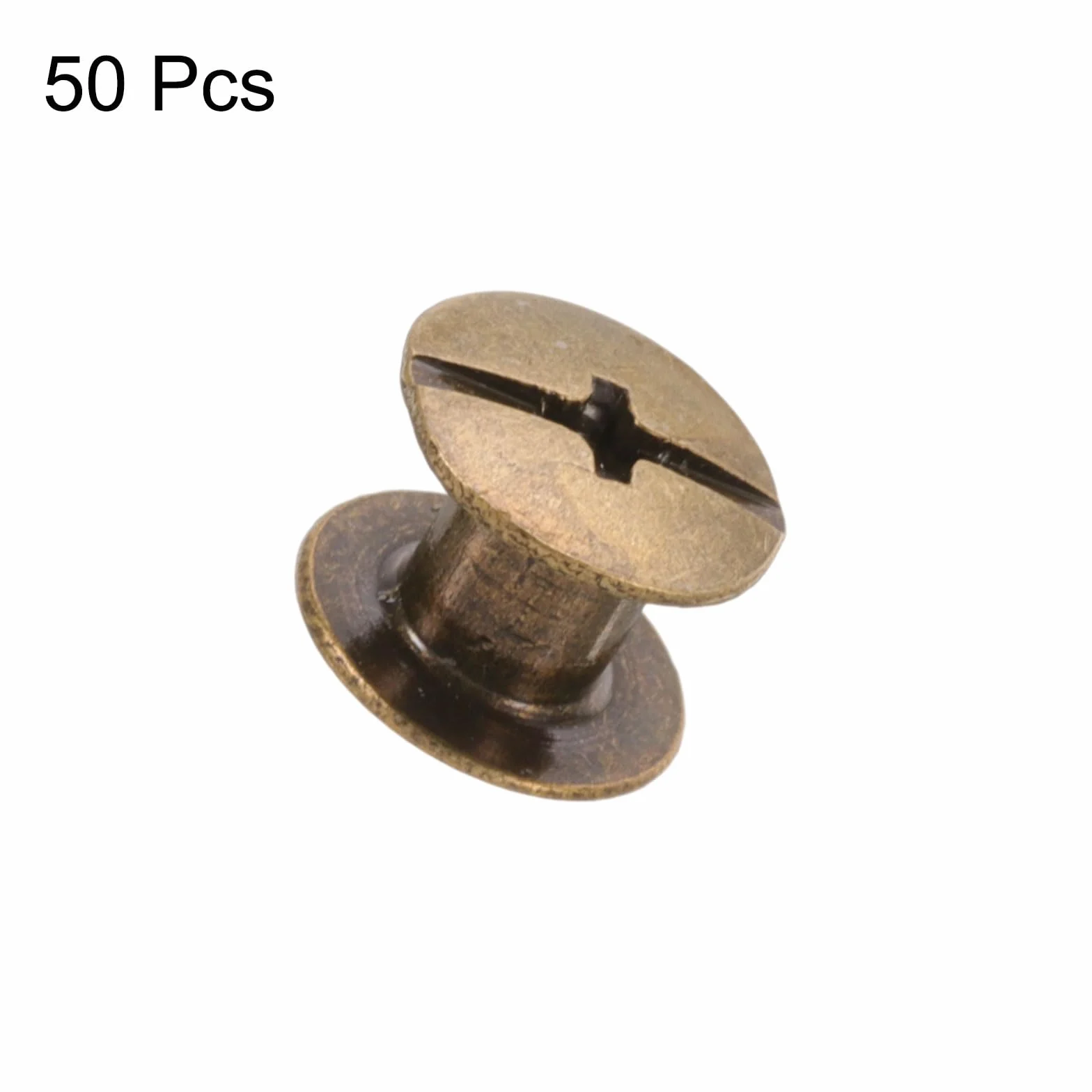 QUARKZMAN Zestaw 50 śrub Chicago M5 x 4 mm, metalowa głowica Phillips, śruby do wiązania gwoździ, nity, śruby do samodzielnego wykonania, skórzanego paska, torebki, rzemiosła, wiązania książek, brązu