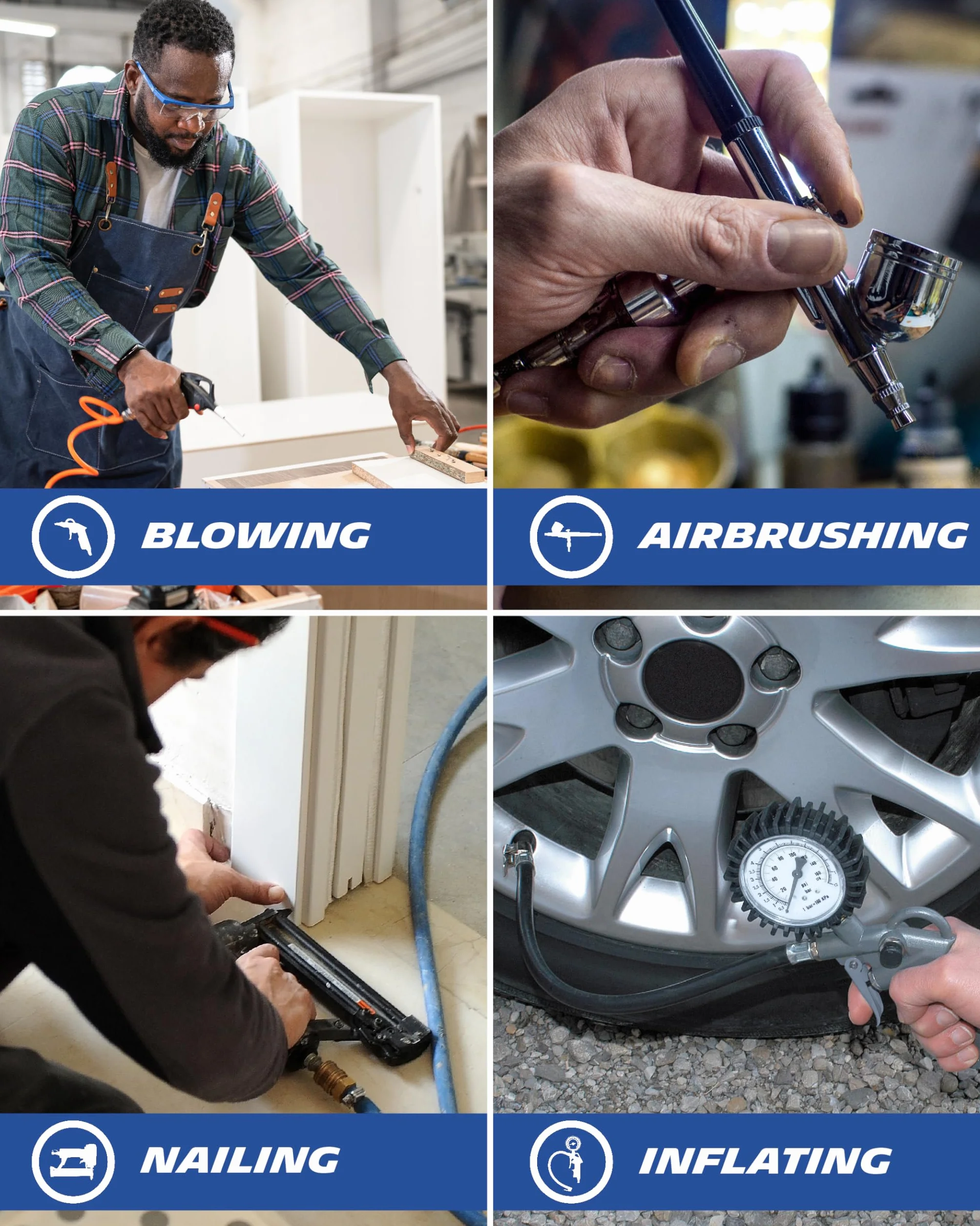 MICHELIN Przenośna sprężarka powietrza MCX6U – zbiornik 6 litrów – bezolejowy – silnik 1,5 kW – maksymalne ciśnienie 8 bar – moc ssania 160 l/min – 9,6 m³/h