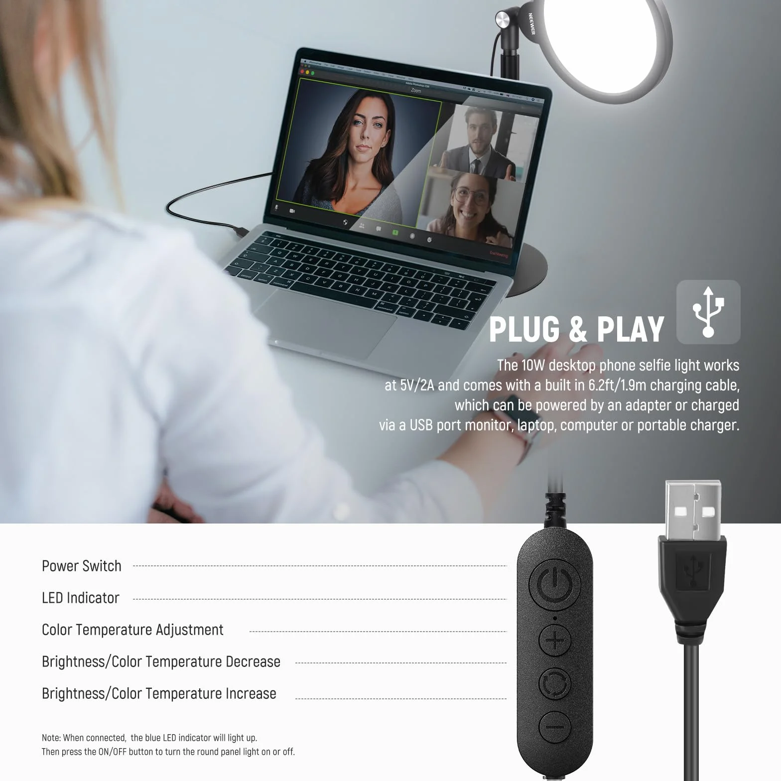NEEWER BASICS 7" Selfie Światło Stołowe 10W, 3000K-6500K Pierścieniowe z Podstawką i Uchwytem