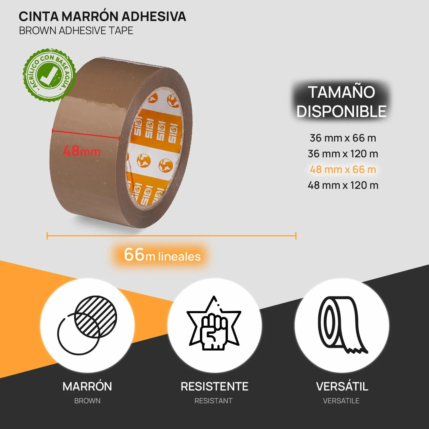 Taśma do pakowania, brązowa taśma klejąca, taśma do pakowania, taśma do pakowania pudełek przeprowadzkowych i wysyłkowych, szeroka brązowa taśma do pakowania 48 mm x 66 m - SIDI (48 sztuk)