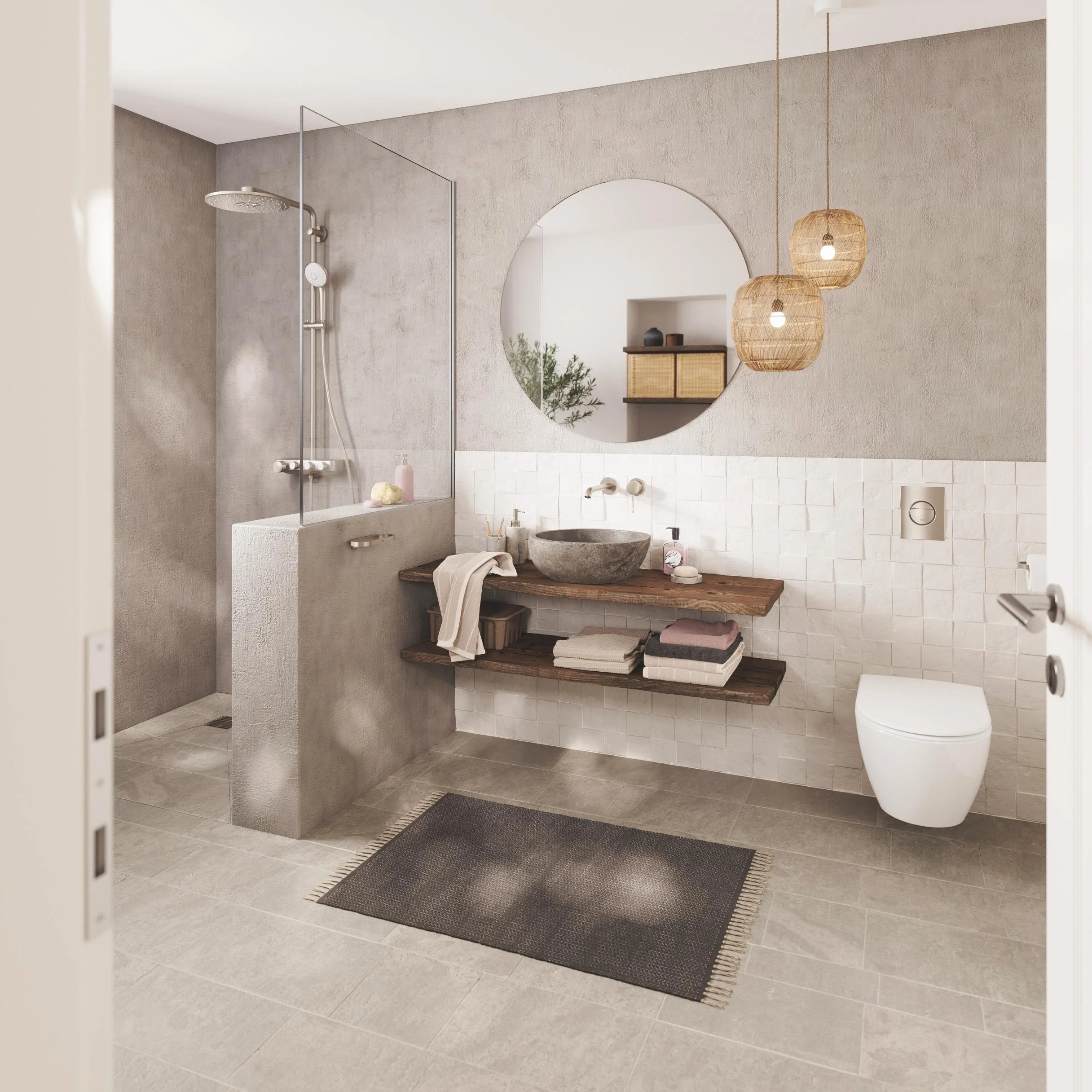 Grohe Essence 2-otworowa bateria umywalkowa DN15, monta? ?cienny, wylewka 230mm, Kolor: Supersteel - 19967DC1