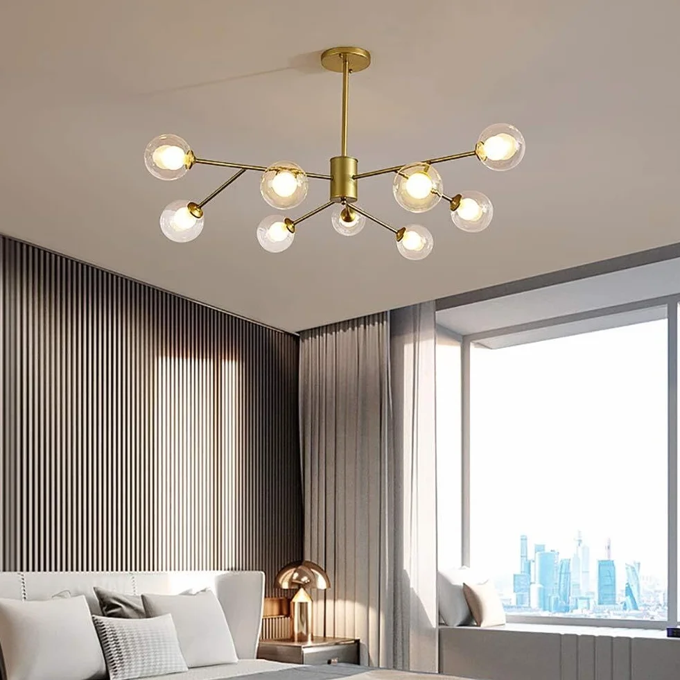 Przezroczyste metalowe żyrandole Sputnik Nowoczesny Vintage Lampa Wisząca Lampy Sufitowe do Sypialni Salon Jadalnia Restauracja, 6 9 12 15 18 (6 Głowy)