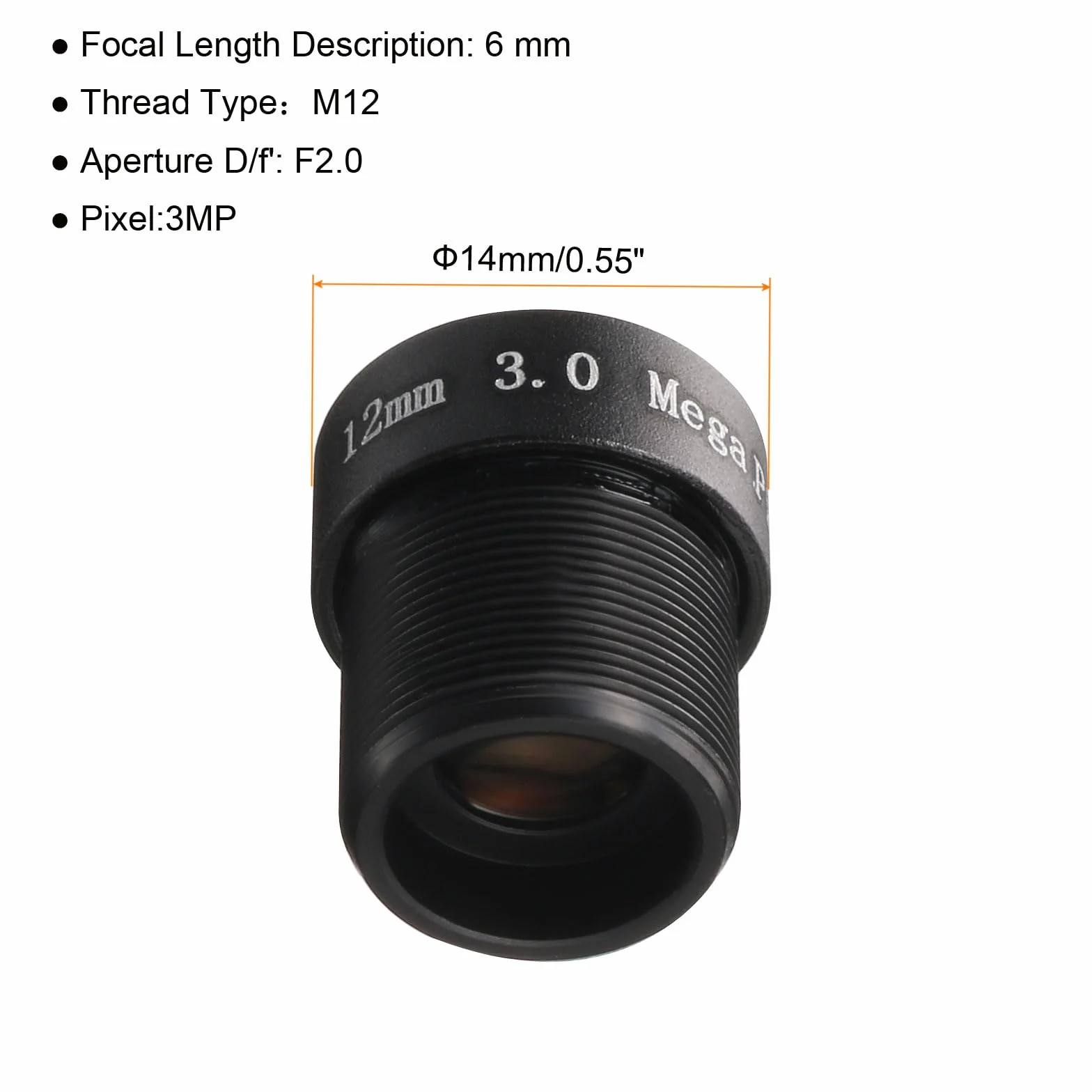 QUARKZMAN Obiektyw CCTV 12 mm 3MP F2.0 FPV Szeroki Kąt M12 Gwint Czarny