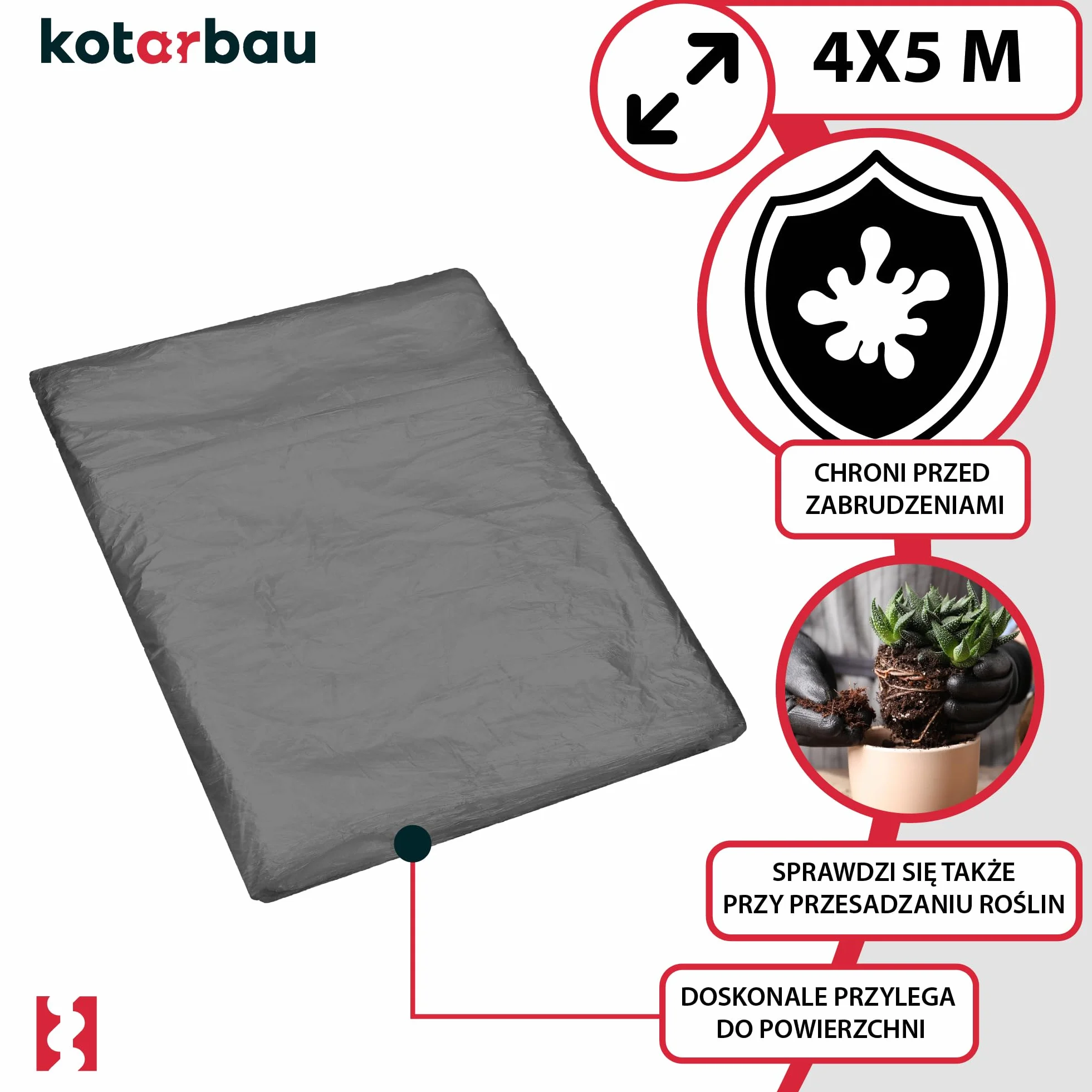 KOTARBAU® Zestaw 10 szt. Folia Malarska - 4 x 5 m - Folia Ochronna Budowlana - Gruba - Mocna - Szara