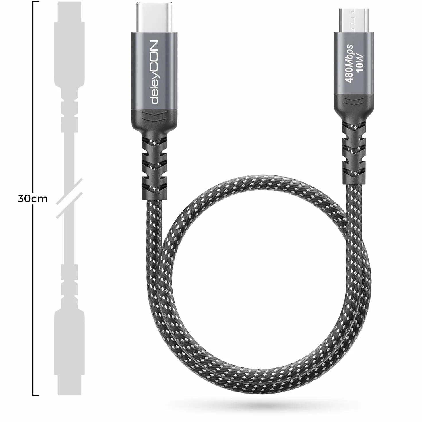 deleyCON 0,30m Kabel USB-C do Micro USB Ładowanie Synchronizacja