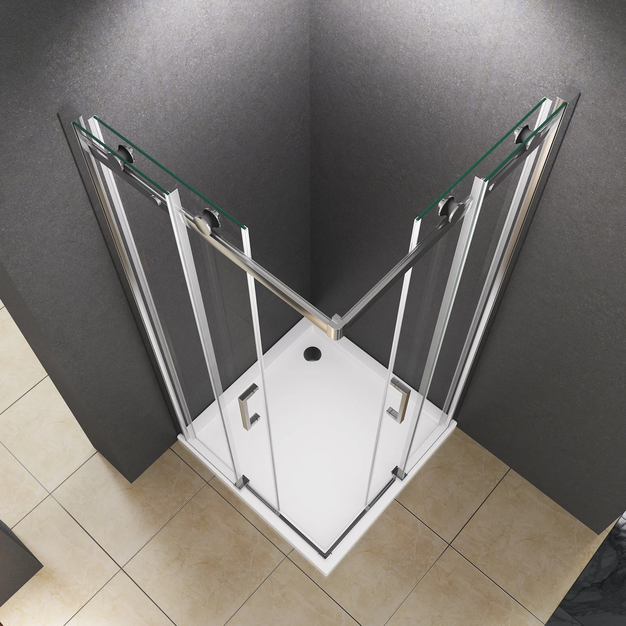 Shop [typ Lina] narożna kabina prysznicowa system przesuwny – prysznic – wariacje (80 x 80 x 195 cm + brodzik + odpływ