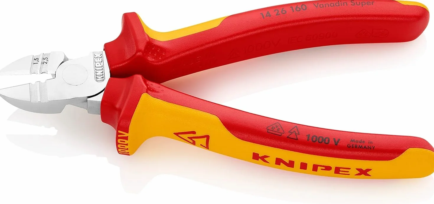 KNIPEX Szczypce tnące boczne do ściągania izolacji chromowany z wielokomponentowymi osłonkami, izolowane wg VDE 160 mm, 14 26 160