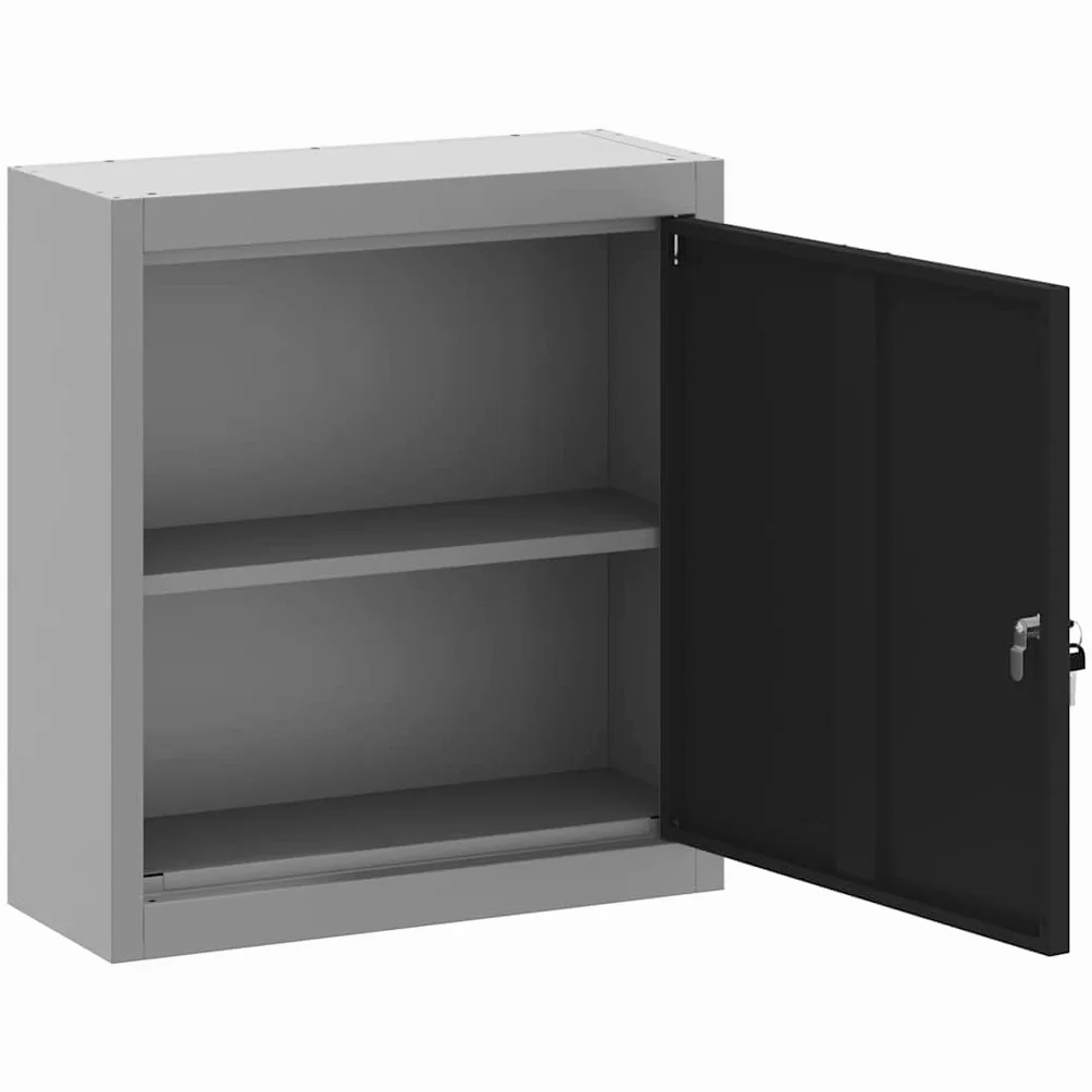 Szafka narzędziowa ze stali i materiału drewnopochodnego, czarna i szara, 50 x 20 x 55 cm, z regulowanym regałem i zamkiem na kamerę, do warsztatu, garażu, wózka warsztatowego, system