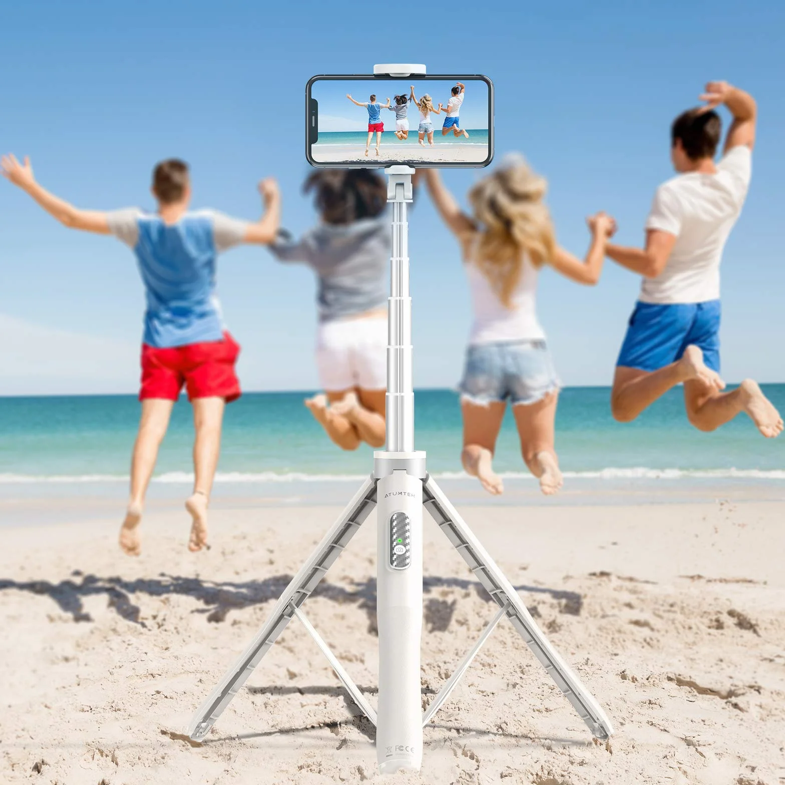 ATUMTEK Kijek do selfie 130 cm Bluetooth aluminiowy trójnożny do iPhone Android
