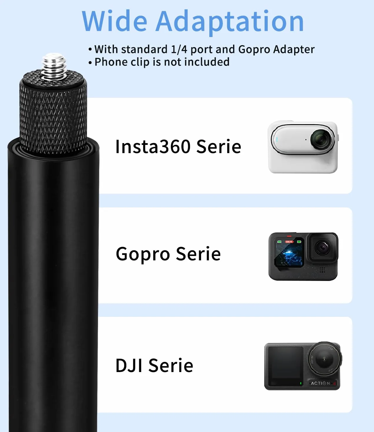 Niewidoczny kij do selfie z włókna węglowego 150 cm, rozciągliwy drążek do Insta360 GoPro, kamery akcji