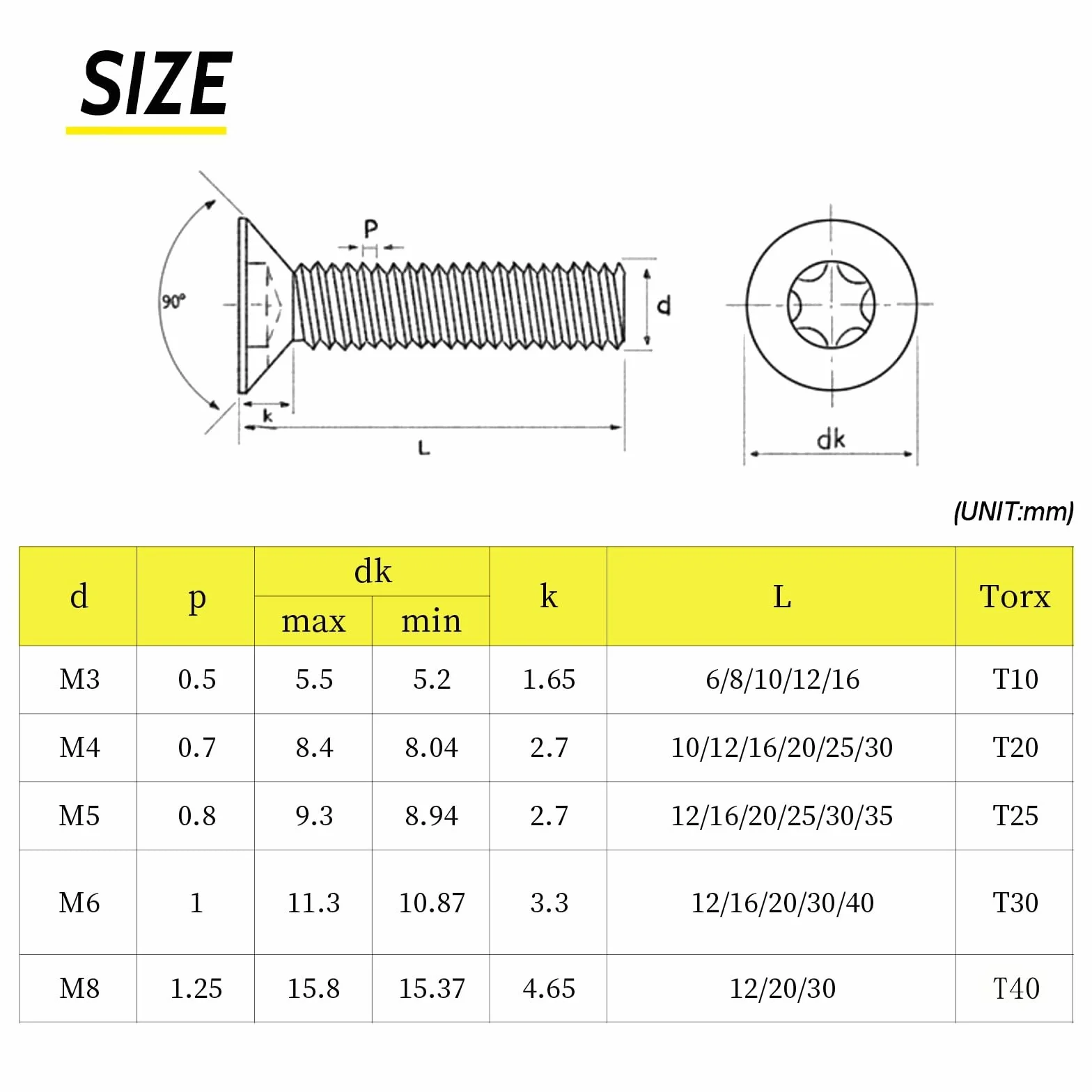 20 Sztuk Śrub z lbem Wpuszczanym M8x12mm, Wkręty Torx M8 ze Stali Nierdzewnej A2 V2A, z Napędem Sześciokątnym, Sruby z łbem Płaskim,z Główką w Kształcie Gwiazdy