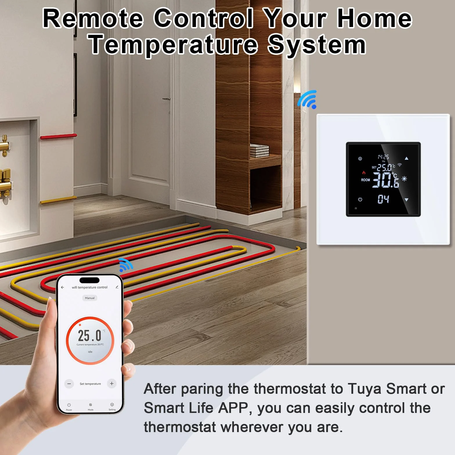 JIMEIDA Inteligentny termostat, biała komora grzewcza podłogowa z Alexa Echo, Google Assistant, komora stałej temperatury do ogrzewania elektrycznego i regulacji temperatury ogrzewania