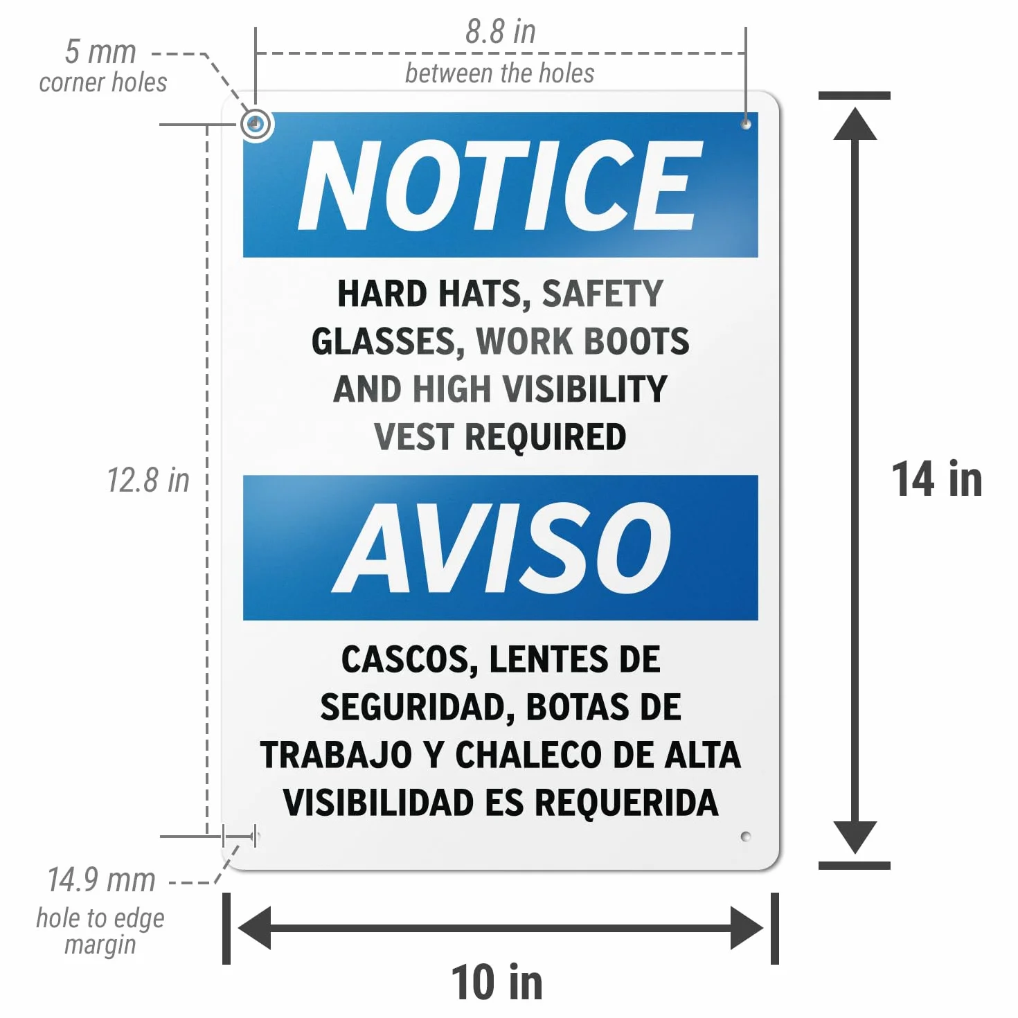 10 x 25 cm x 35 cm aluminiowy znak laboratoryjny do budowy magazynu biznesowego – czapki ochronne, okulary ochronne, buty robocze i kamizelka bezpieczeństwa