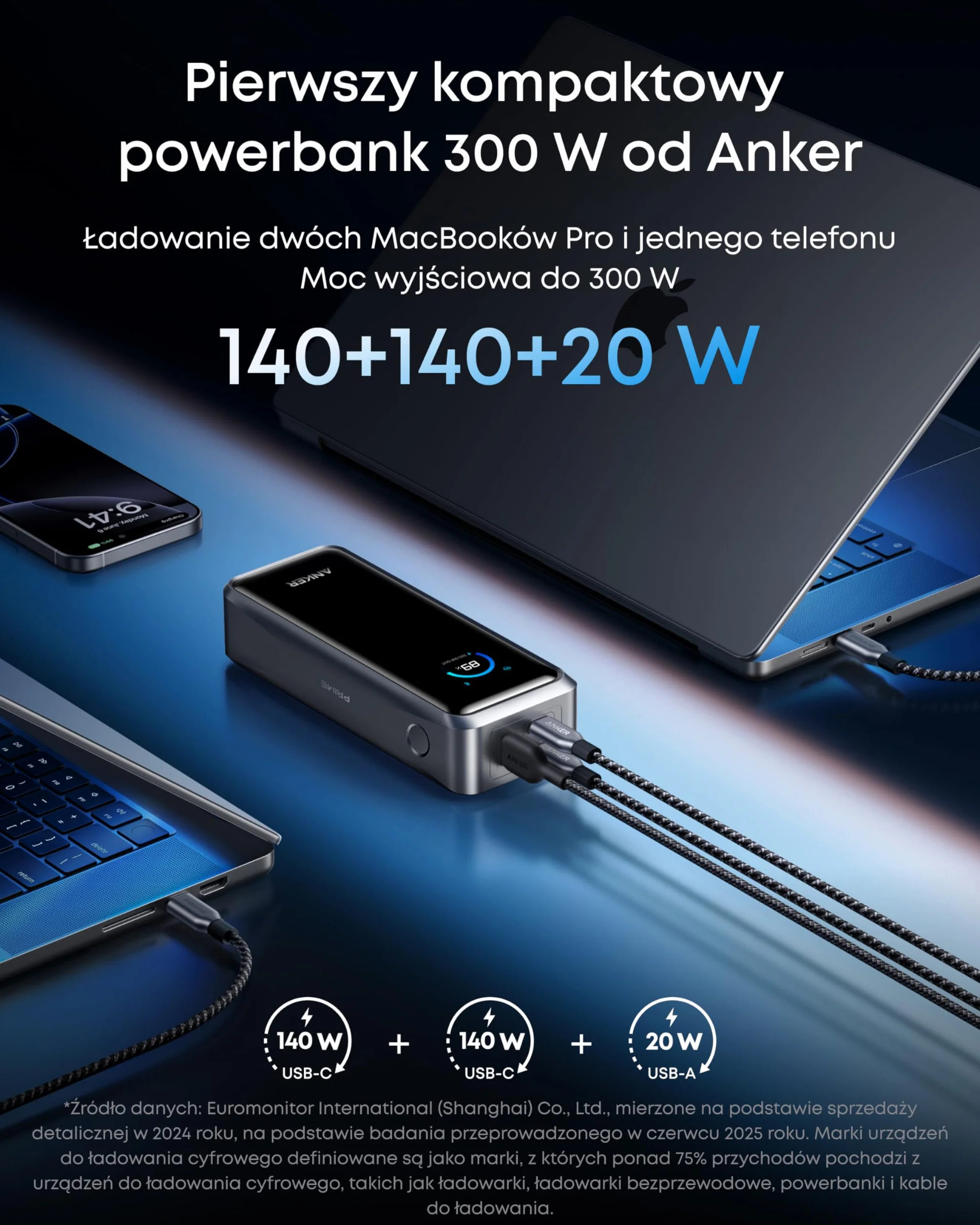 Anker Prime Power bank 26 250 mAh 300 W 3 porty przenośny sterowanie aplikacją