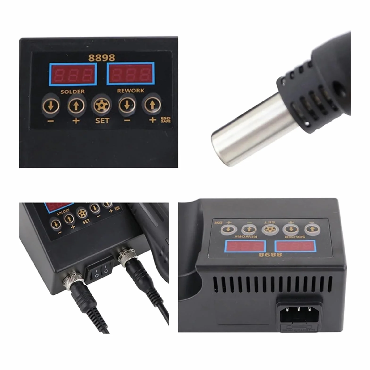 8898 Hot Gun, lutownica elektryczna z podwójnym wyświetlaczem cyfrowym, stacja lutownicza 2 w 1, narzędzie do konserwacji lutowania(SET-1)