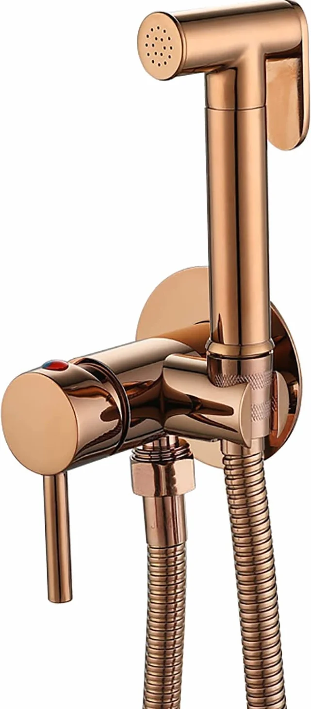 Rose Gold Handheld Bidet Zestaw opryskiwaczy z montażem ściennym Pojedynczy uchwyt mosiężna bidet zestaw rozpylaczy dla pieluszek zawiera 150 cm wąż prysznicowy i okrągłą głowę LWX