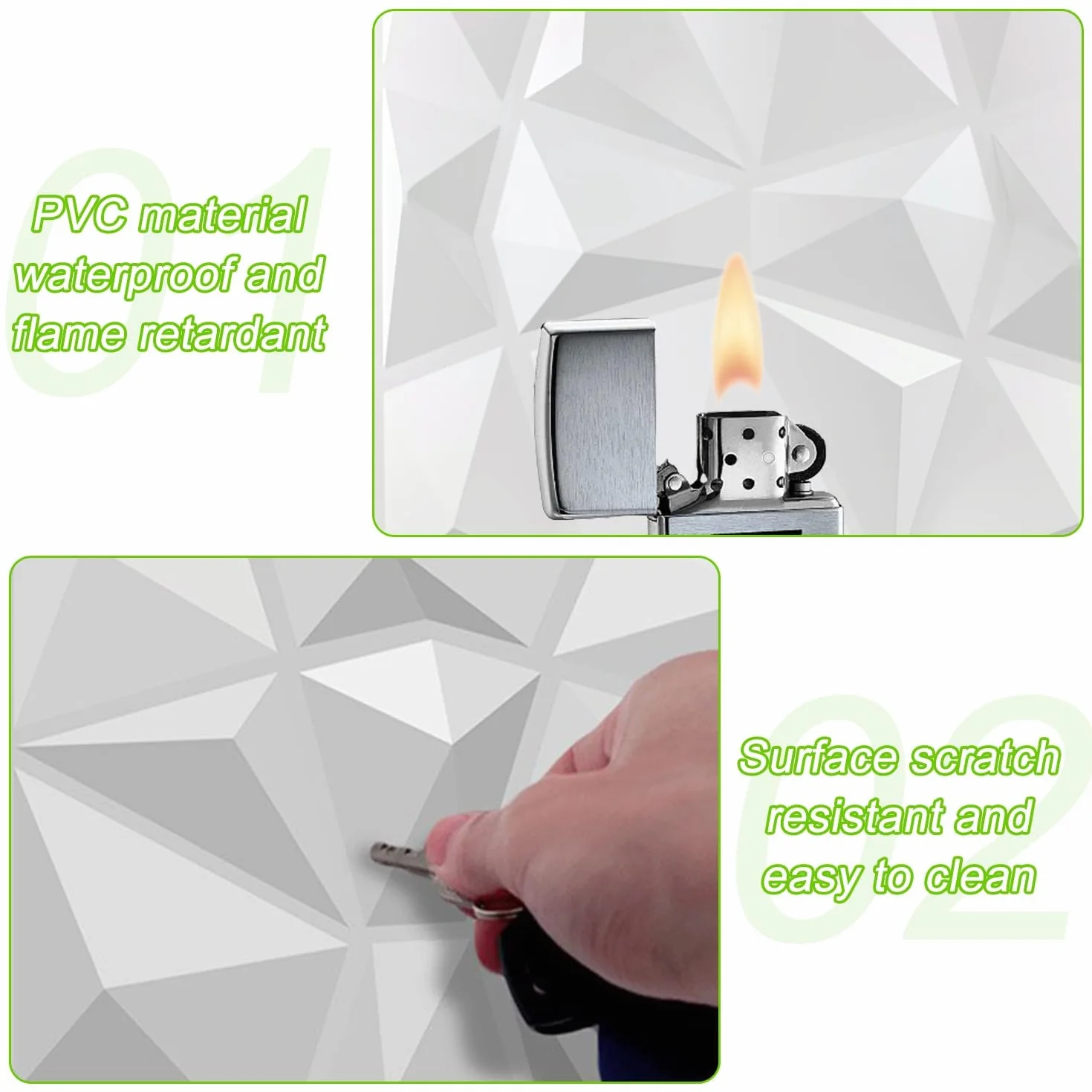 20 paneli ściennych 3D, 30 × 30 cm, do pokoju gier, sufit, efekt diamentu 3D, panele PVC do dekoracji wnętrz i na zewnątrz, matowa biel, nieodkształcalne, wodoodporne, odporne na ciepło, bezwonne