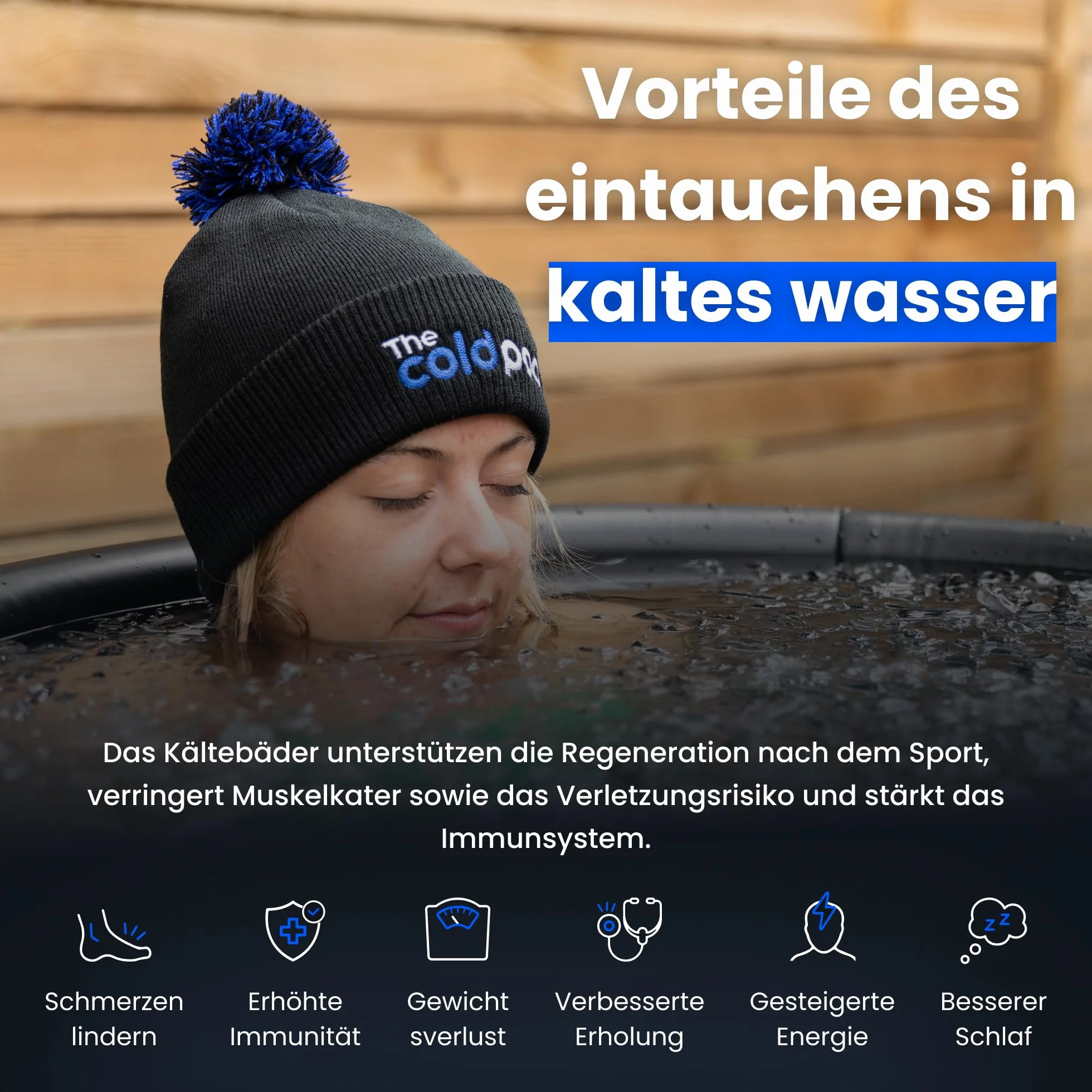 The Cold Pod składana wanna do kąpieli lodowej dla sportowców z pokrywą, 75 cm, przenośna tuba do krioterapii, do użytku wewnątrz i na zewnątrz, dla dorosłych