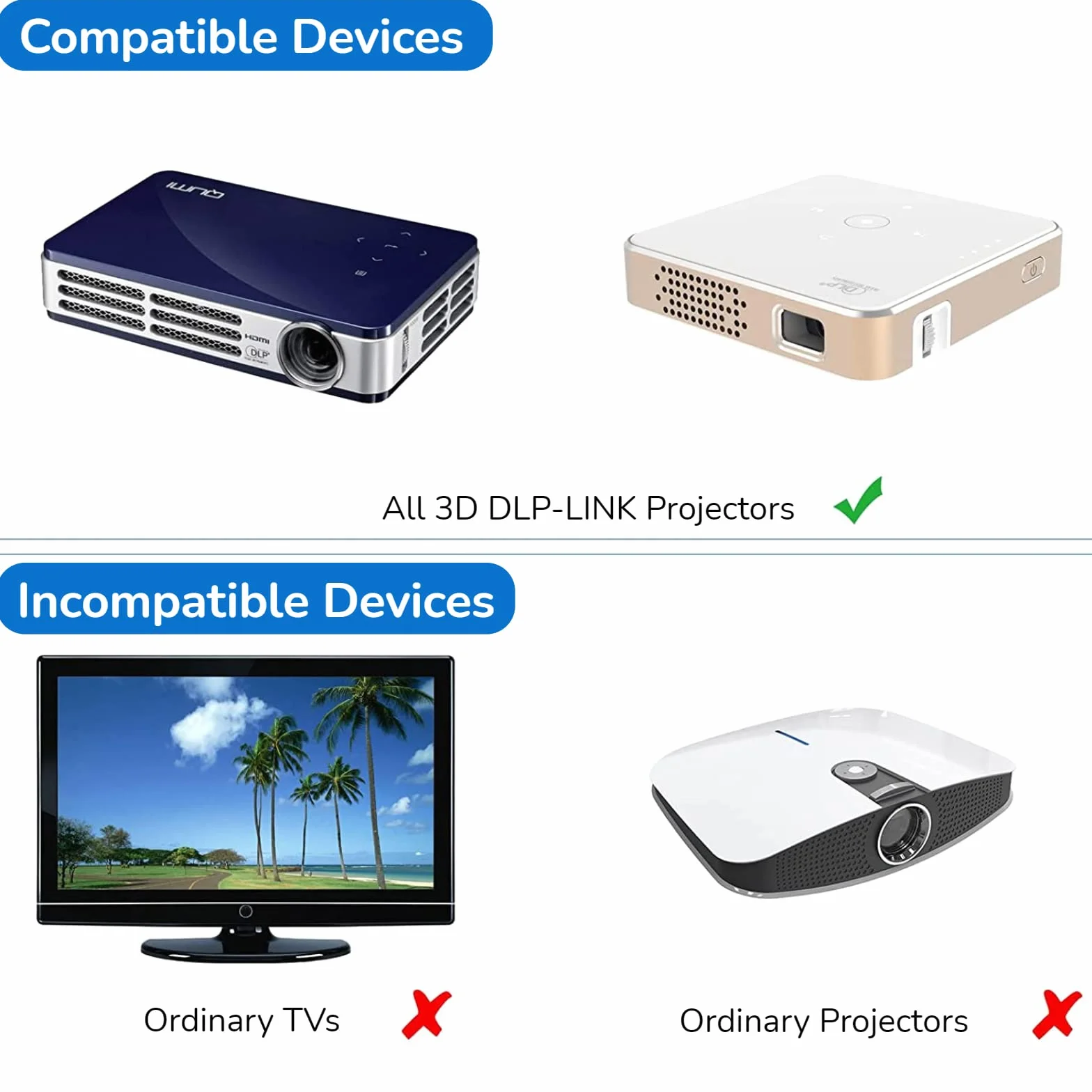 Okulary 3D DLP Link, Okulary z Aktywną Migawką 144 Hz do Wszystkich Projektorów 3D DLP Link, dla XGIMI ZX4 H1, dla JMGO G1 G3 X1, dla, dla Acer, dla Optoma, dla Hitachi Itp. (2