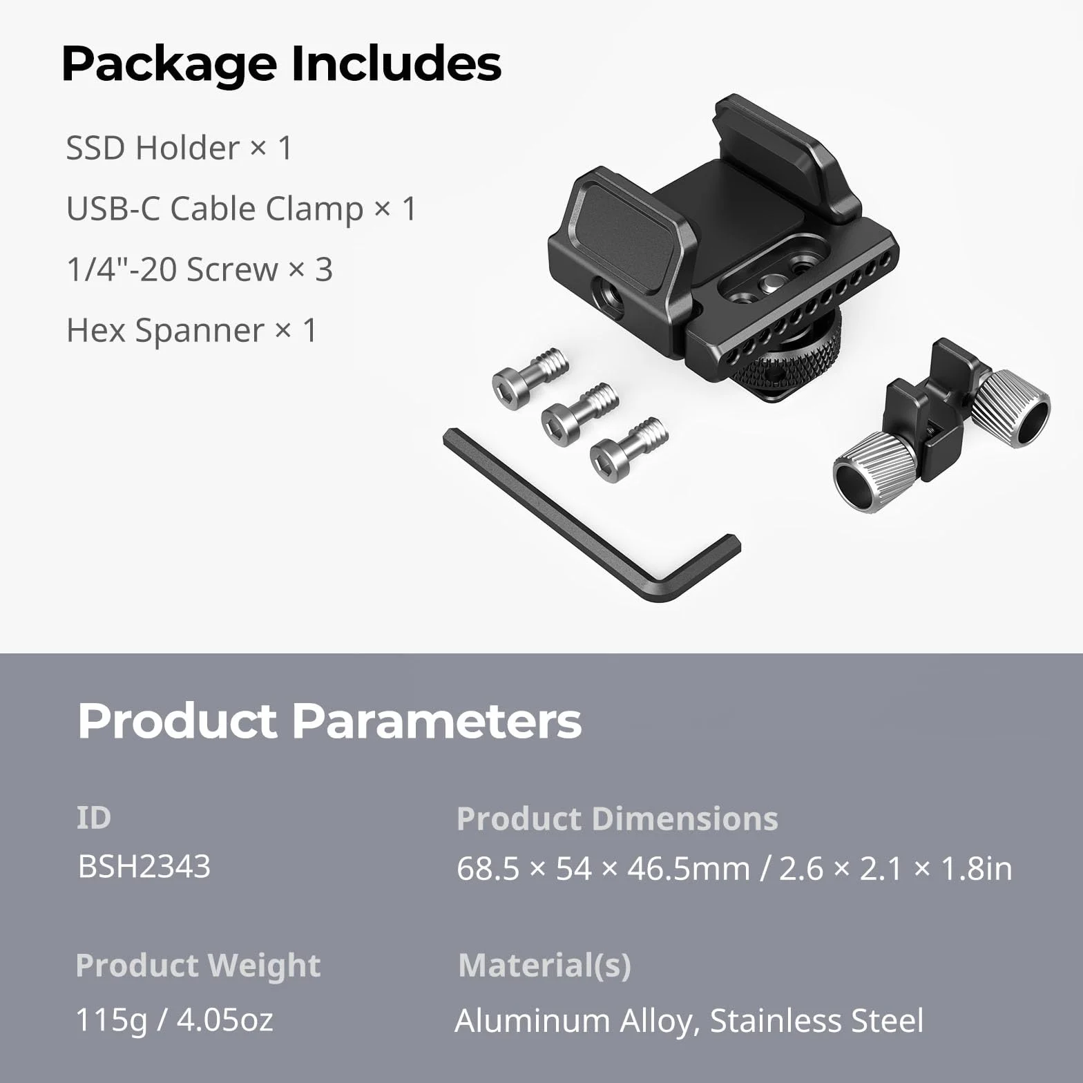 SMALLRIG Uchwyt Montażowy SSD dla Samsunga, SanDisk T5, Kompatybilny z Klatką BMPCC 4K, 6K, Z Cam E2, Sigma fp