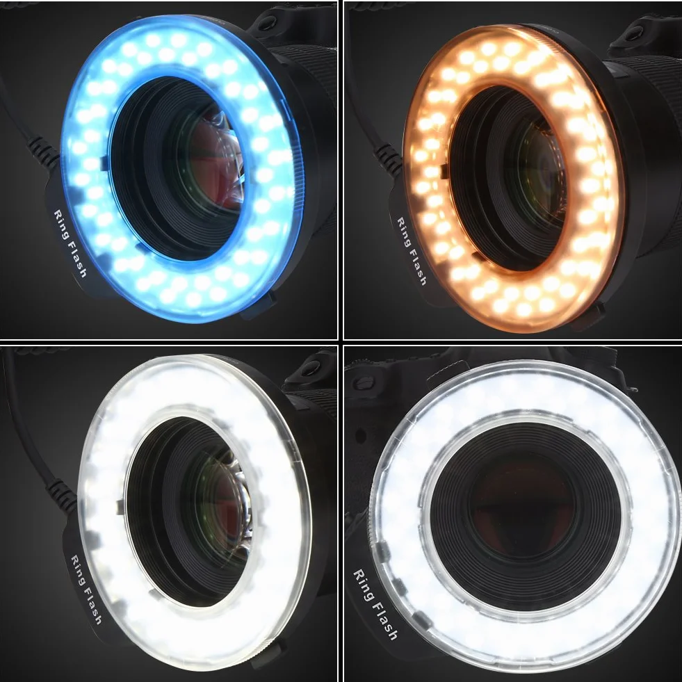 Tangxi Światło pierścieniowe LED, lampy studyjne, zestaw oświetlenia kamery z 4 filtrami i 8 adapterami pierścieniowymi do Canon, do do Pentax dla