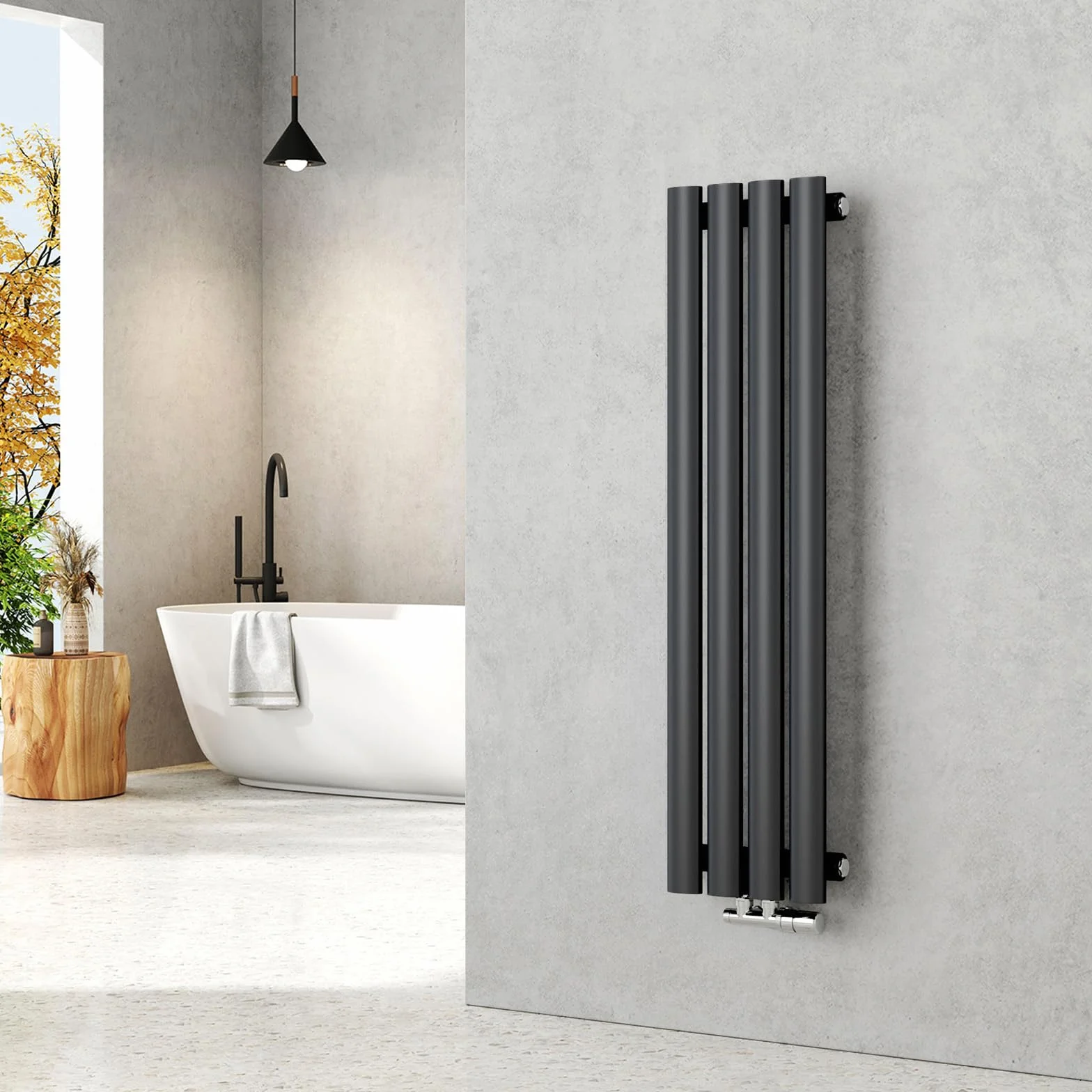 EMKE Grzejnik mały, 900 x 240 mm, owalny grzejnik panelowy, przyłącze środkowe, pionowy, grzejnik rurowy, jednowarstwowy, antracyt, 266 W