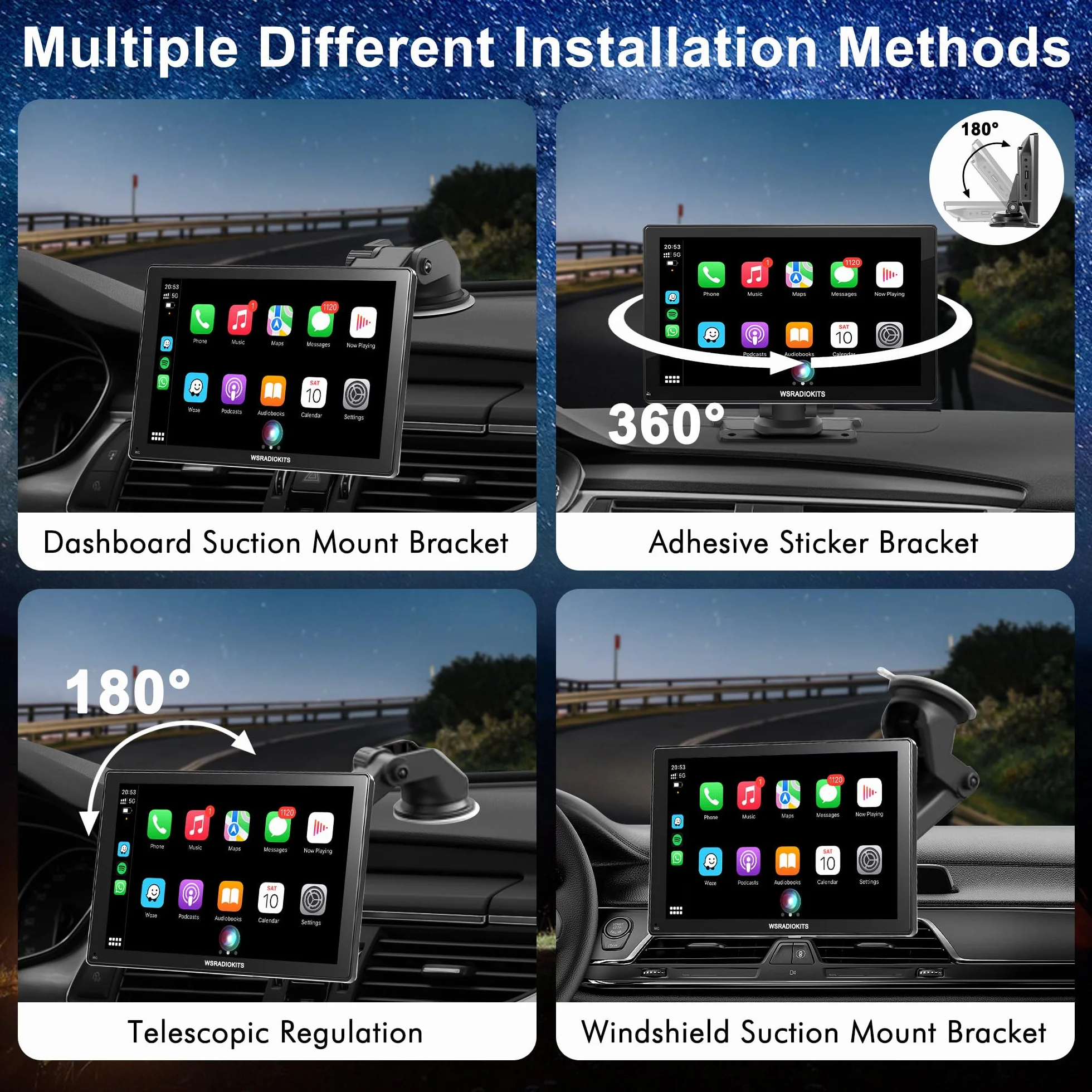 9-calowy bezprzewodowy wyświetlacz Carplay z systemem Android, radio samochodowe, bezprzewodowy ekran Carplay, z systemem Android z AUX/FM, kamera cofania, Mirror Link, Siri i G-oogle, Bluetooth do