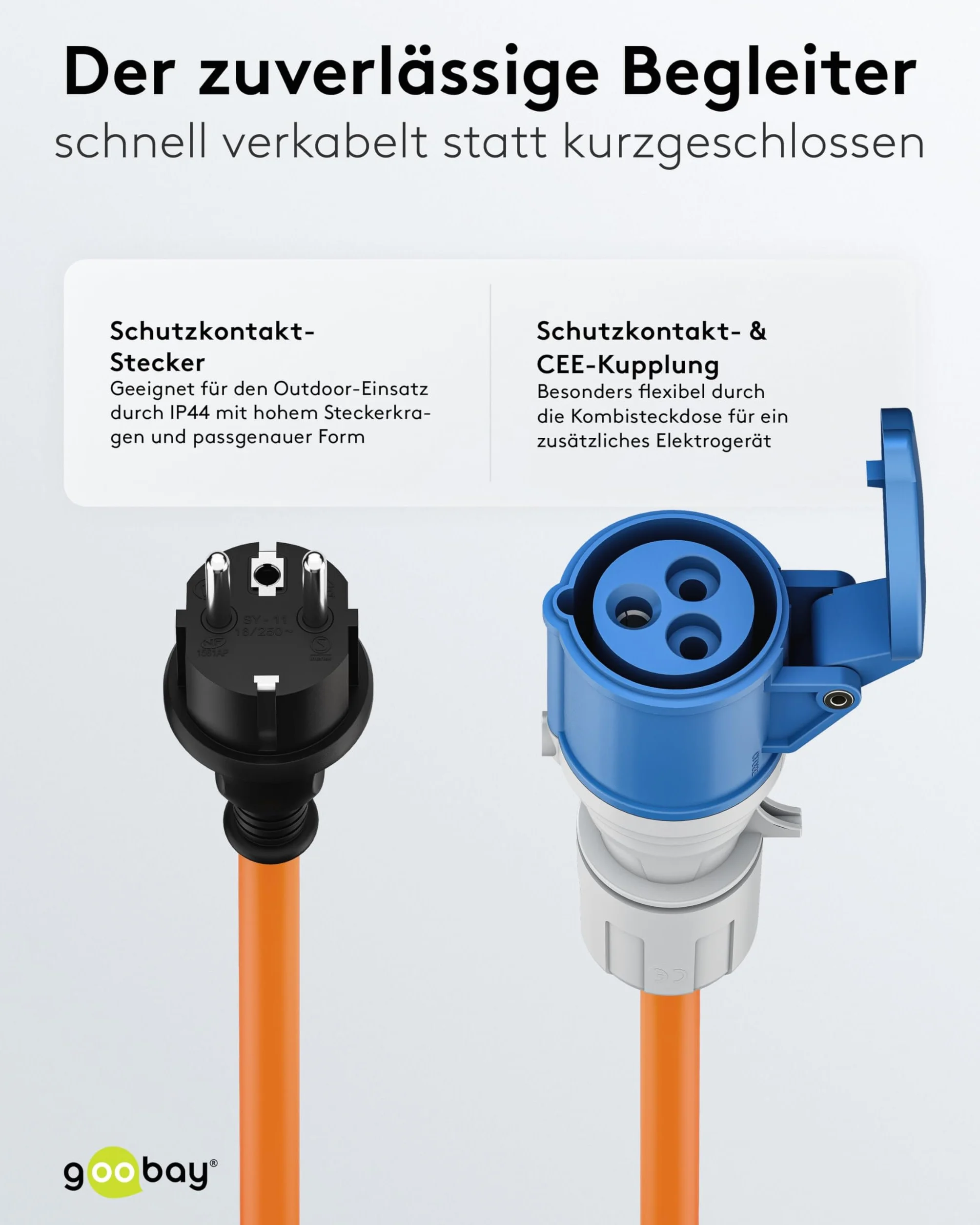 goobay Kabel adaptera CEE do przyczepy kempingowej, 5 m, wtyczka z ochronnym stykiem do gniazda CEE z pokrywą zamykającą, IP44, kabel kempingowy, kamper, przyczepa kempingowa, 76219