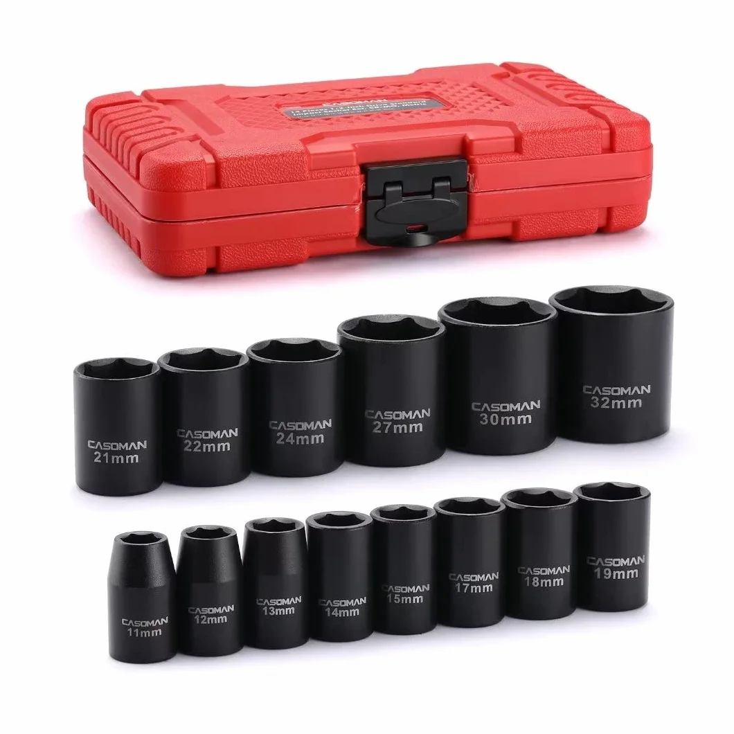 CASOMAN 14-częściowy standardowy zestaw nasadek udarowych 1/2", metryczny, 6-punktowy, 11 mm do 32 mm