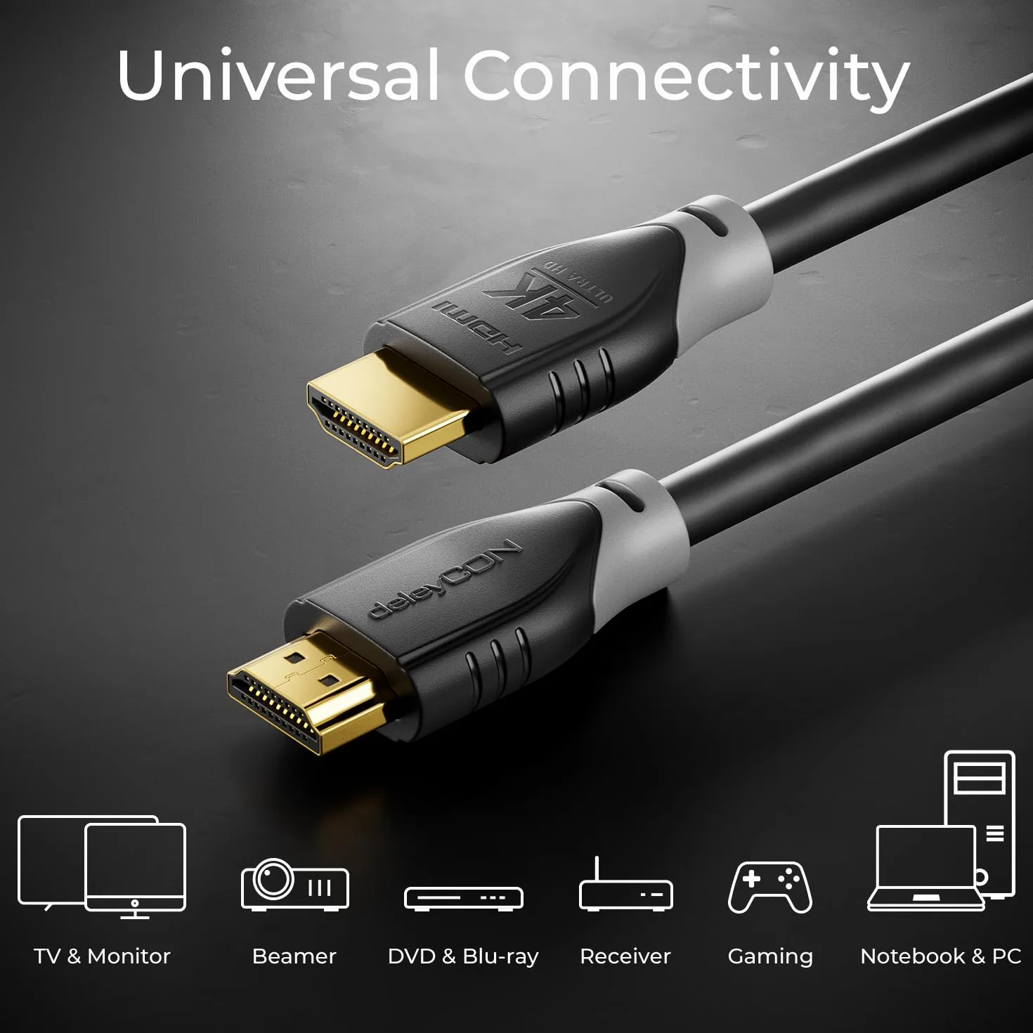 deleyCON Kabel HDMI 1m 4K@60Hz 2K@165Hz ARC Ethernet 18Gbps Czarny Szary