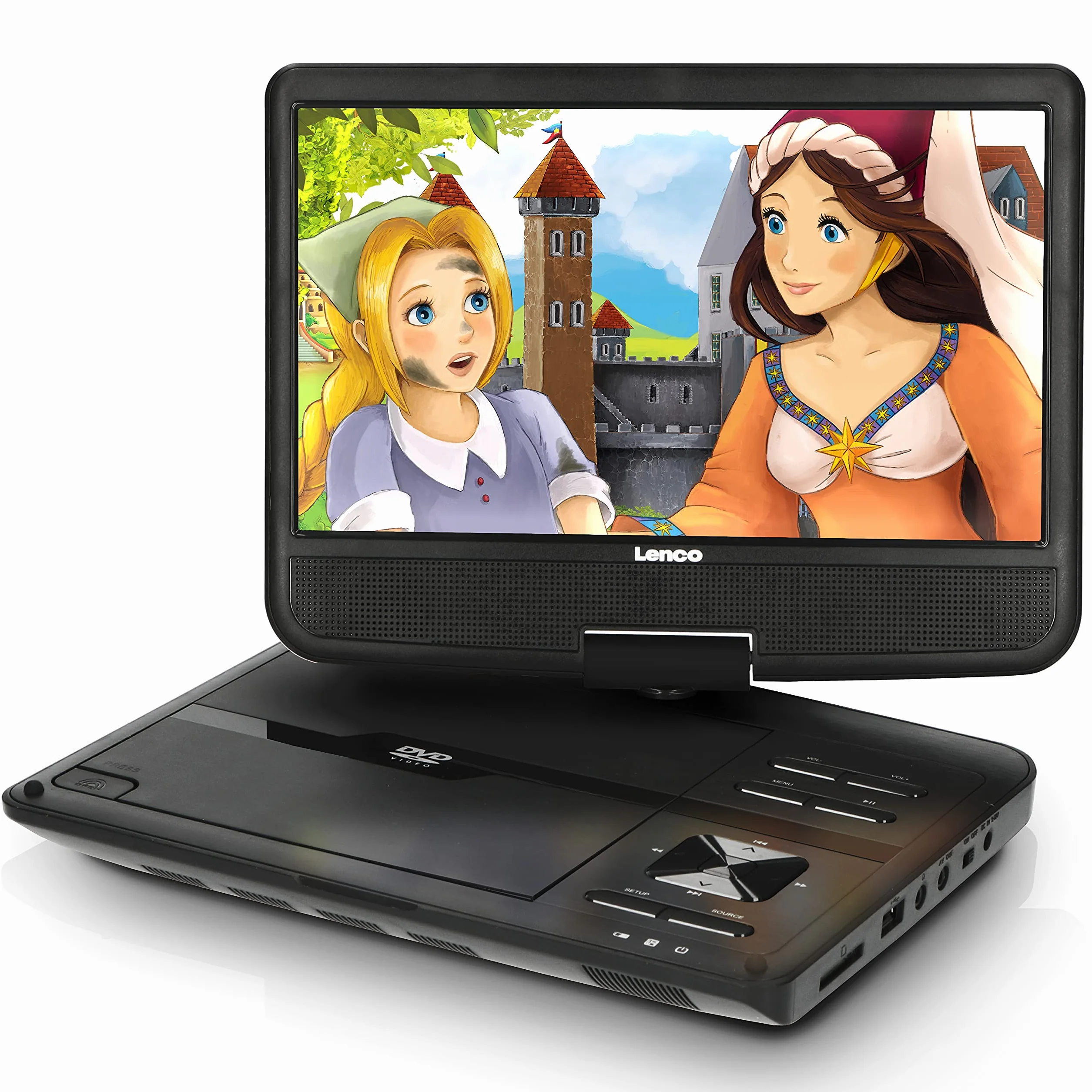 Lenco 10 cali Przenośny Odtwarzacz DVD (1024 x 600 pikseli, 12 V, 1 W, Wbudowany Akumulator, USB, Czarny)