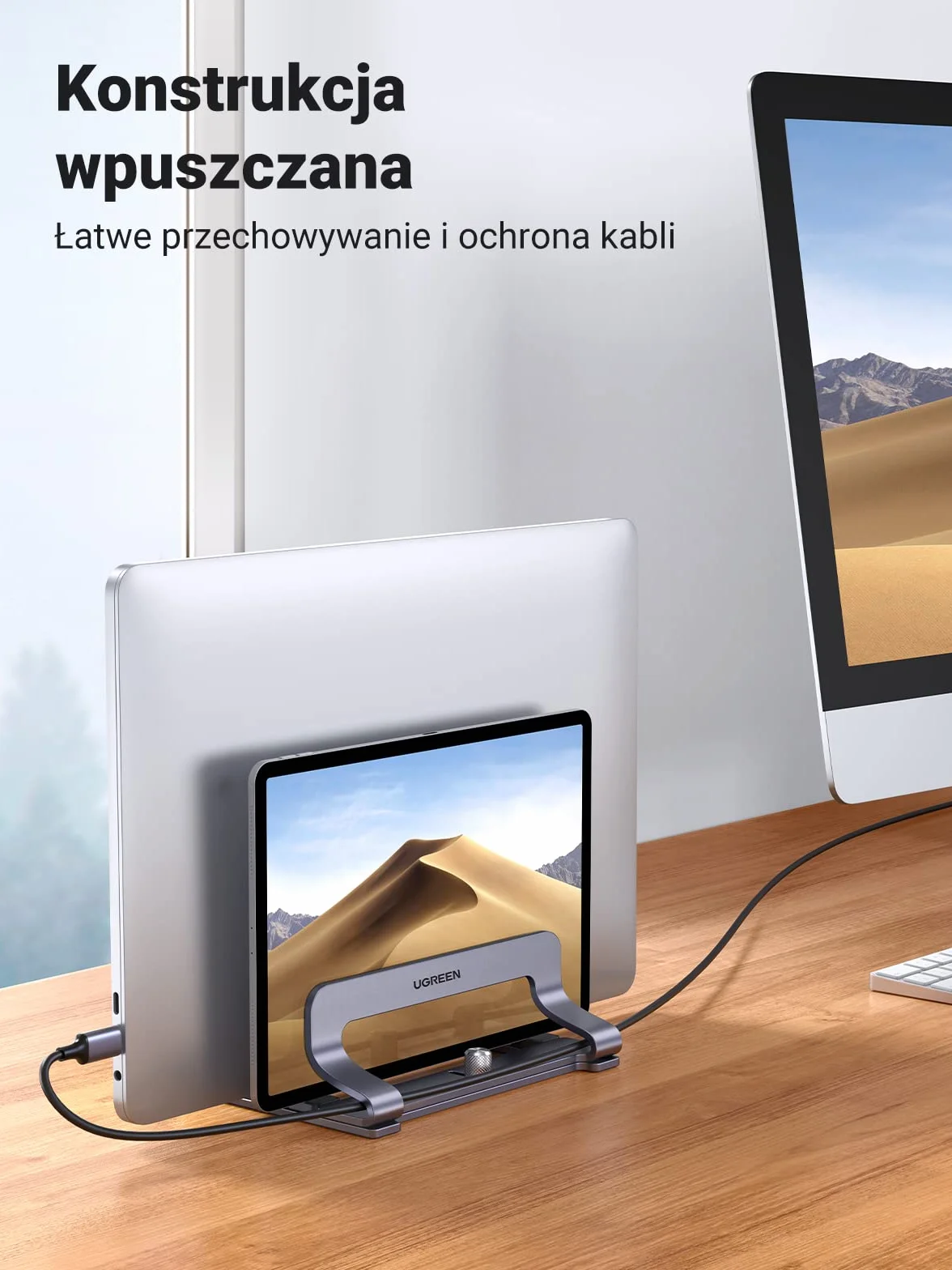 UGREEN Double Vertical Laptop Stand Aluminium Vertical MacBook Stand Space Saving Holder dla MacBook Pro/Air, iPad, Huawei, Surface, Dell, HP, Lenovo i innych.