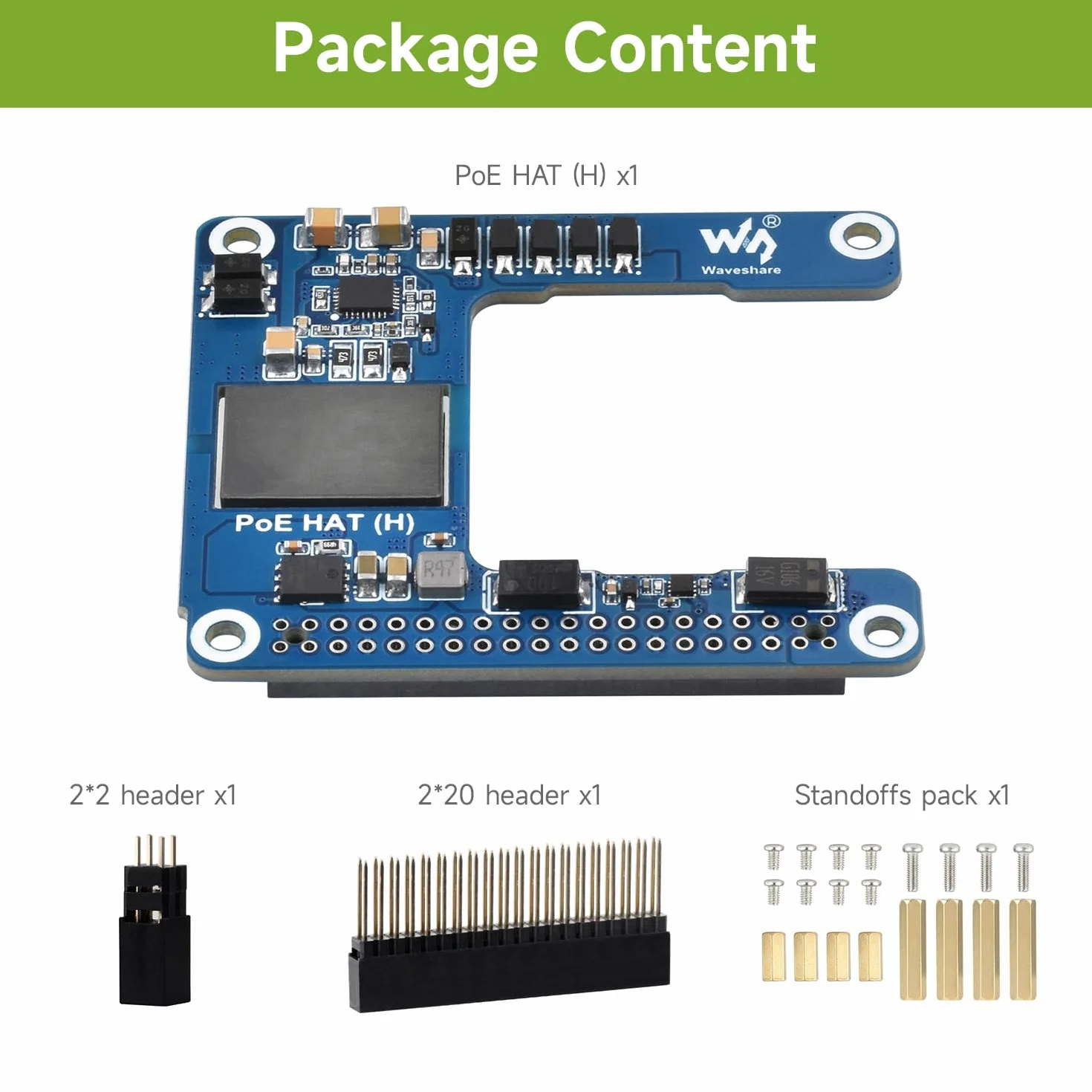 Waveshare Power Over Ethernet HAT (H), Compatible with Raspberry Pi 5 / CM 5, 5V 5A Output, Stable Performance, Supports 802.3af/at Network, Isolated Switched-Mode Power Supply, PoE HAT, Board ONLY