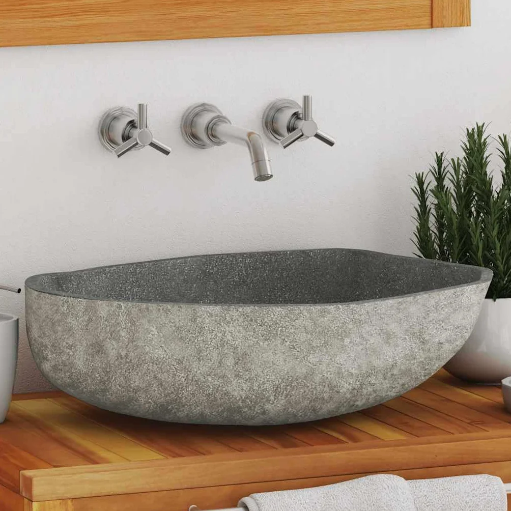 vidaXL Umywalka z kamienia rzecznego owalna 45-53 x 34-41 cm