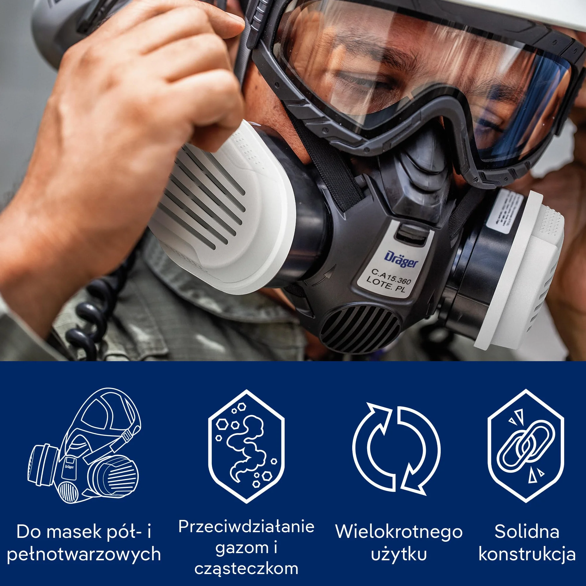Filtry bagnetowe Dräger X-plore A1B1E1K1 Hg P3 RD | 14 wymiennych wkładów filtracyjnych odpowiednich do masek oddechowych X-plore 3300, 5500 | ochrona przed toksycznymi oparami