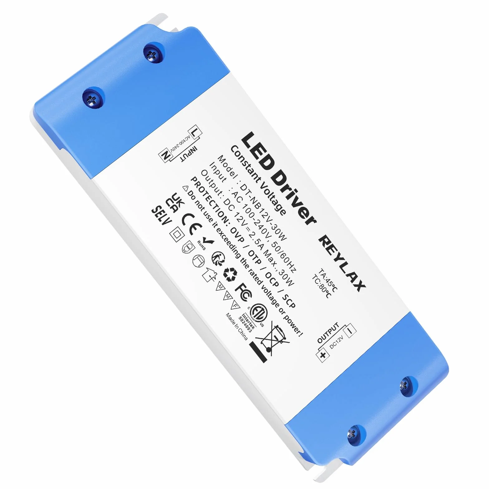 REYLAX Transformator 220v do 12v, ultra-cienki zasilacz LED 12V 30W 2.5A, Sterownik Led Stałe napięcie dla pasków, G4 MR11 MR16