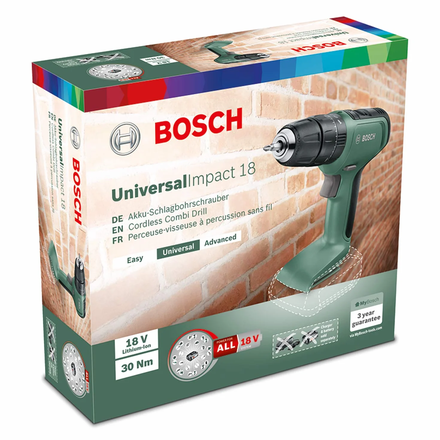 Bosch Akumulatorowa wiertarka Combi UniversalImpact 18 (bez baterii, system 18 V, w opakowaniu kartonowym)