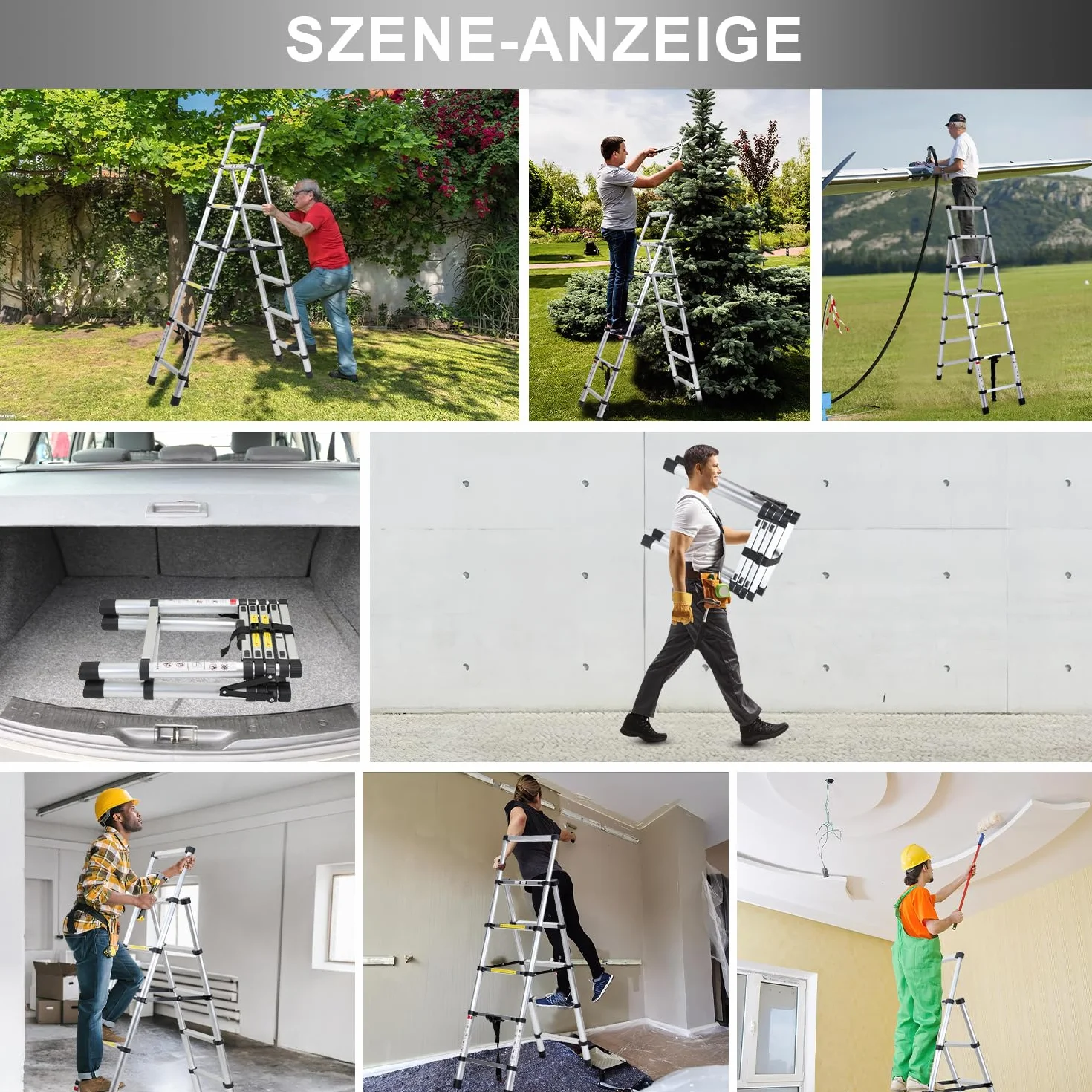 Eulenke 2,0 m + 2,3 m drabina aluminiowa - 6 + 7 stopni składana drabinka - 150 kg Pojemność nośna - wielofunkcyjna wysuwana drabina