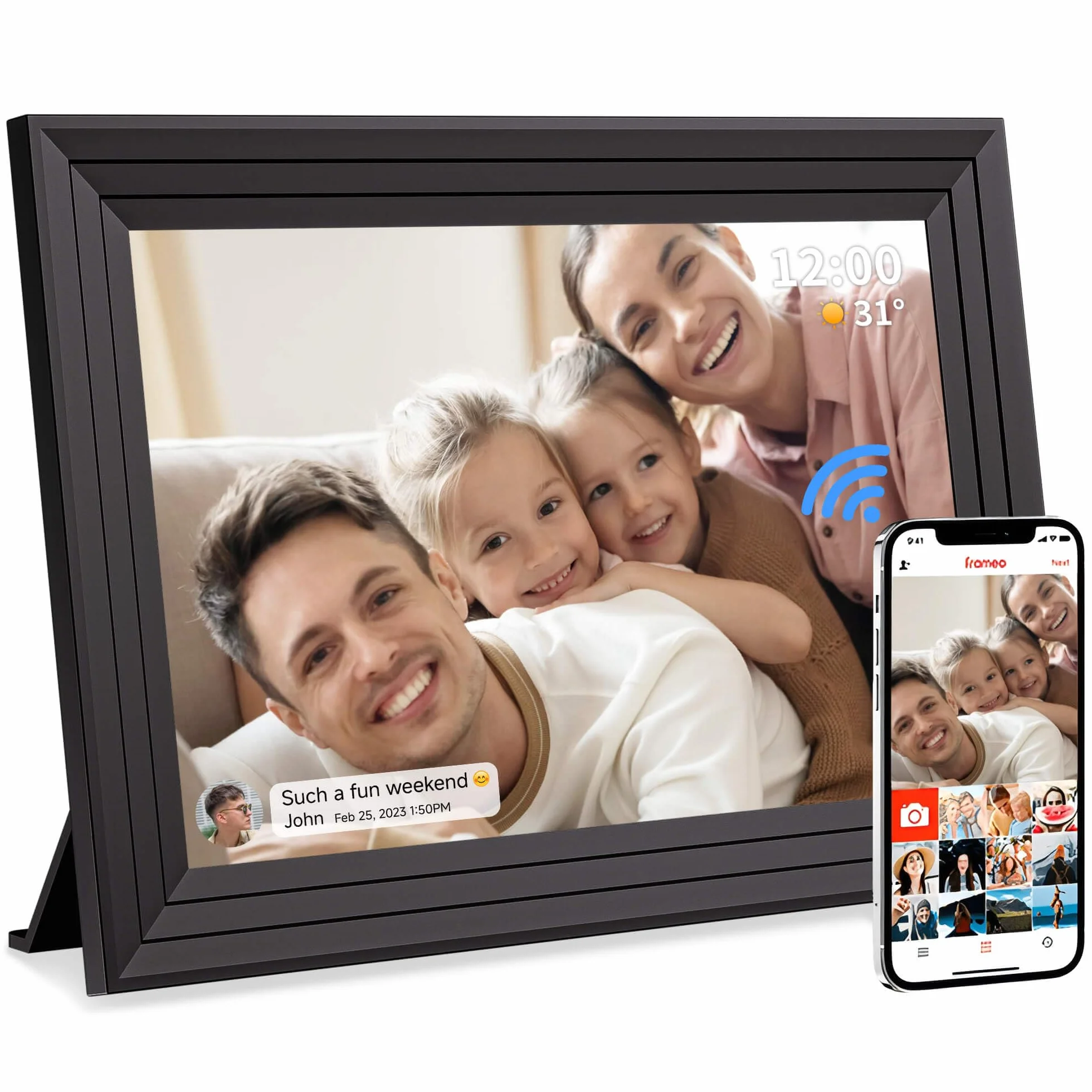 Elektroniczna cyfrowa ramka na zdjęcia WLAN Frameo – 10,1 cala, 32 GB WiFi, cyfrowa ramka na zdjęcia, 1280 x 800 HD, IPS, ekran dotykowy, automatyczna rotacja, natychmiastowe udostępnianie zdjęć i