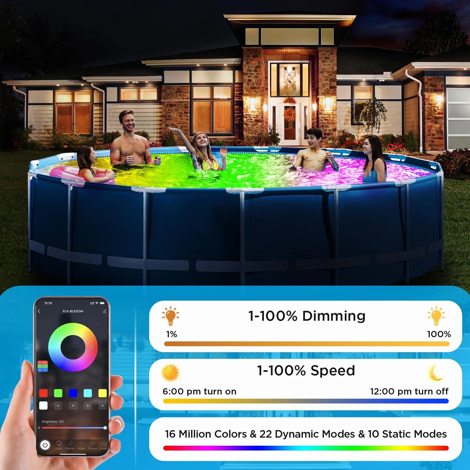 LyLmLe Światło magnetyczne LED do basenów, 40 W RGBW Reflektor Basen ze sterowaniem APP, 12 V Basen Światło z Transformatorem i Timerem, IP68 Wodoodporne Reflektory Basen bez instalacji z kablem 10 m