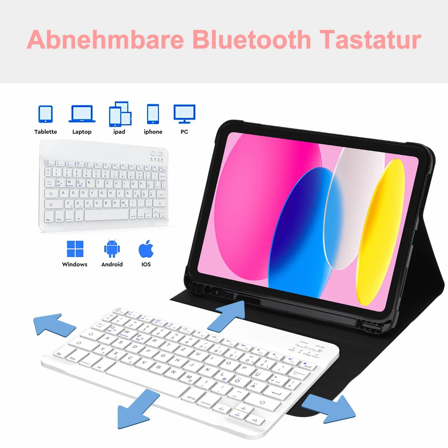 JADEMALL Etui na iPad 10 generacji z klawiaturą - etui na klawiaturę do iPad 10 generacji 2022, magnetyczna klawiatura QWERTZ Bluetooth, czarne