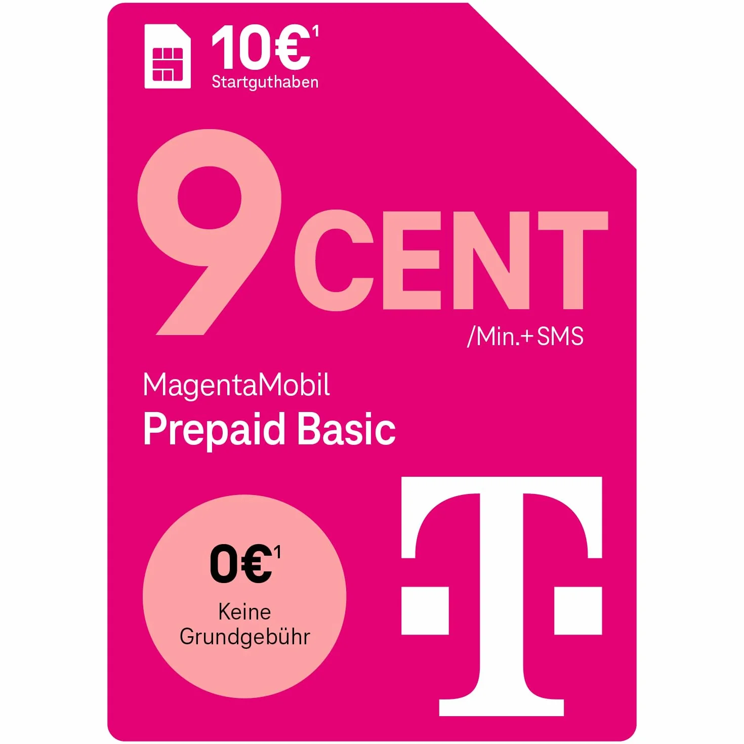 Telekom MagentaMobil Prepaid Basic | 9 ct na minutę/SMS do wszystkich sieci niemieckich | opcjonalny Dayflat (50 MB) do mobilnego surfowania I bez wiążącej umowy, pełna kontrola kosztów I 10 EUR