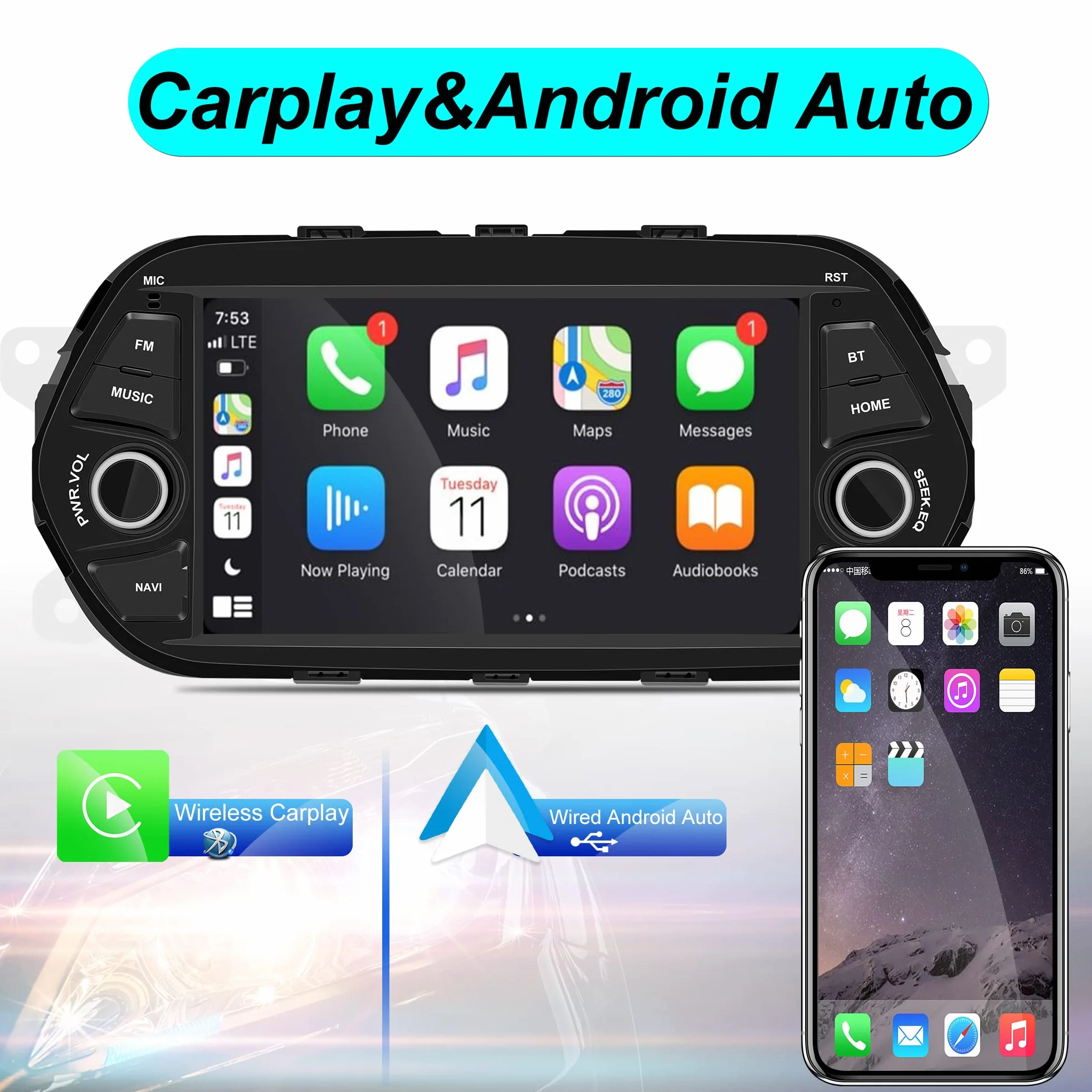Android 13 Autoradio GPS Navigator 8-rdzeniowy Bluetooth 7-calowy ekran dotykowy bezprzewodowy CarPlay Android Auto DAB+ WiFi RDS OBD2 4G 64GB ROM dla FIAT EGEA TIPO 2015-2017