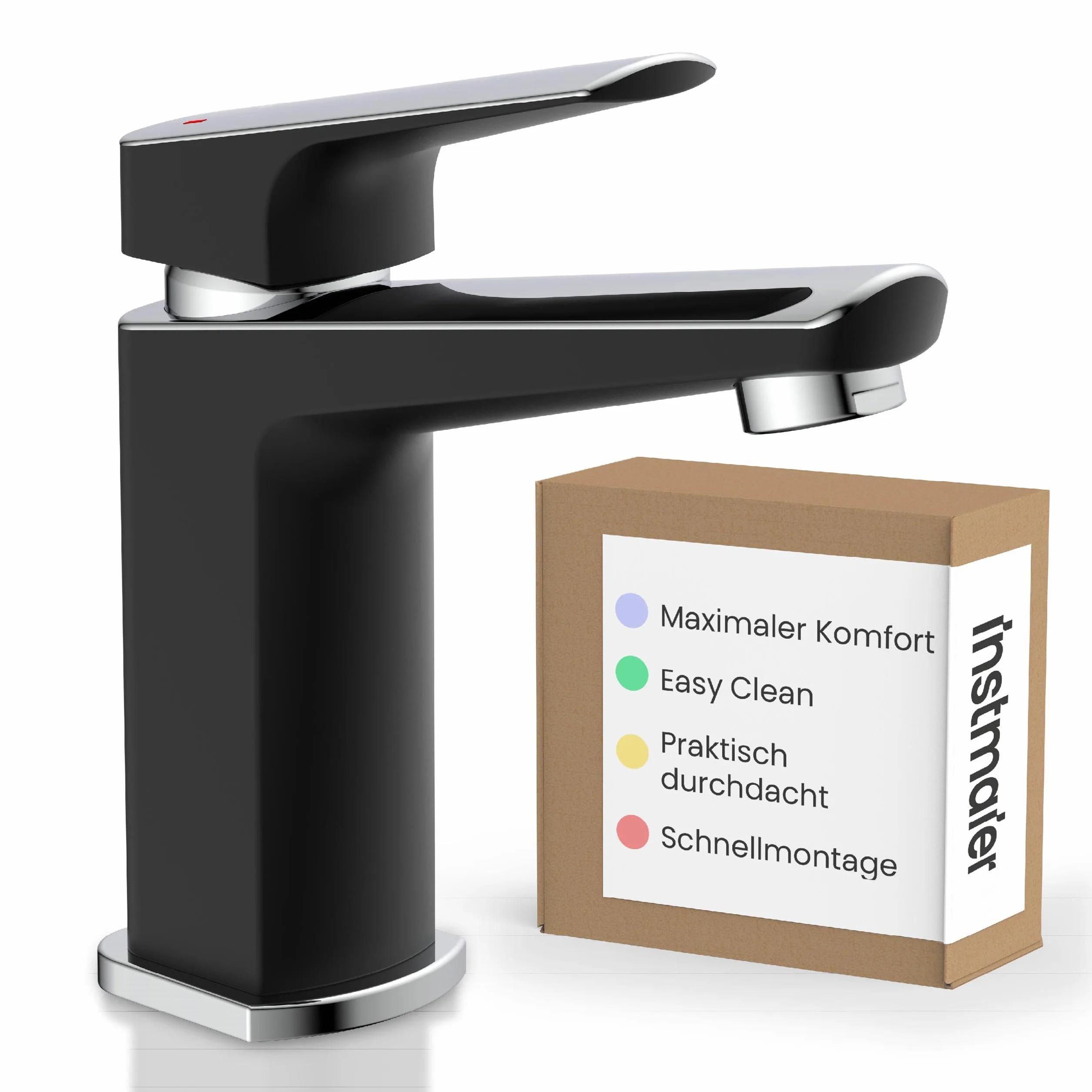 instmaier B2 | bateria łazienkowa | bateria umywalkowa w kolorze czarny chrom | bateria z łatwym montażem | jednouchwytowa bateria umywalkowa | mosiężna bateria umywalkowa | jakość premium
