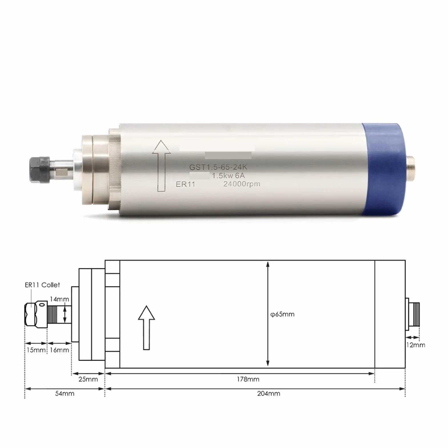 Wrzeciono Chłodzone Powietrzem 1,5 KW ER11 65 X 204 Mm 4 Szt. Łożyska I Falownik, Oraz Wspornik/Uchwyt Wysoce Zoptymalizowany
