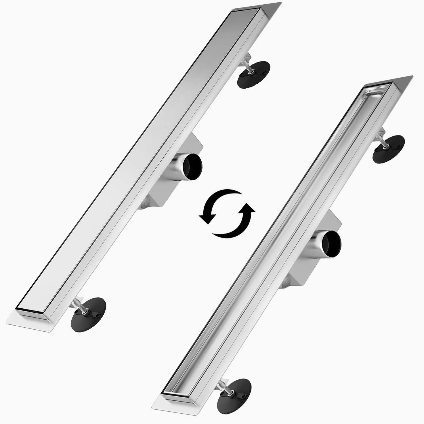 Sunnyshower Dwustronna rynna prysznicowa 140 cm, odpływ podłogowy, płaski, z blokadą zapachów i sitkiem na włosy, odpływ krawędziowy, 2 w 1, ze stali nierdzewnej, kompletny zestaw z mocowaniem do podłogi
