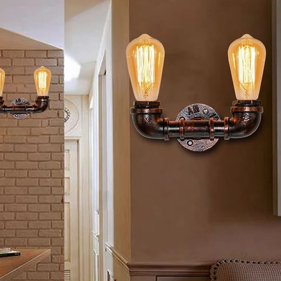 27, 2 głowice, w stylu vintage, żelazo, metalowa, lampa ścienna, lampa ścienna, wysoka przepuszczalność światła, oświetlenie wewnętrzne, do baru, kawiarni, restauracji, korytarza, korytarza